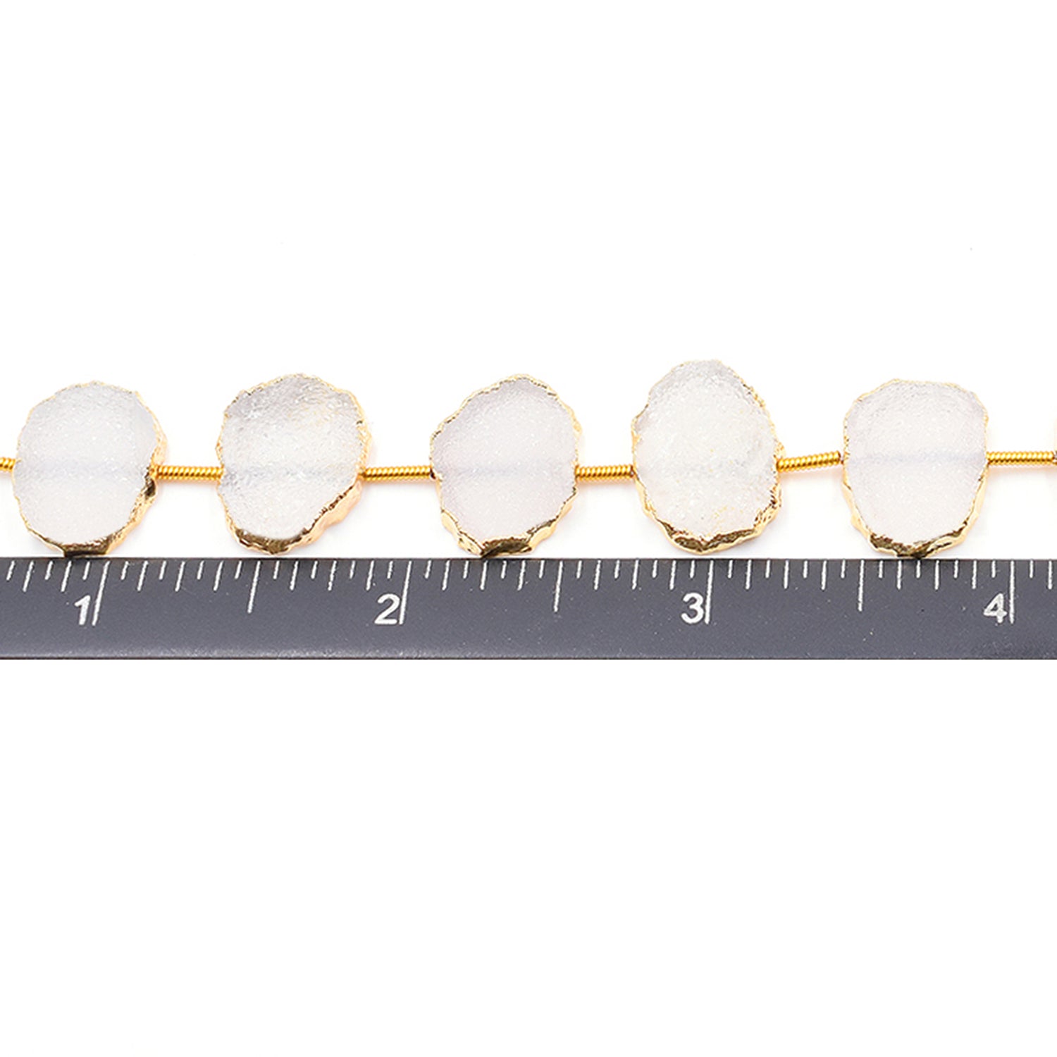 White Druzy Rectangle Shape 14x11 MM Coin Drilled Gold Electroplated Strand