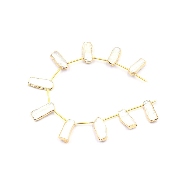 Biwa Pearl 18X7 MM Rectangle Shape Side Drilled Gold Electroplated Strand