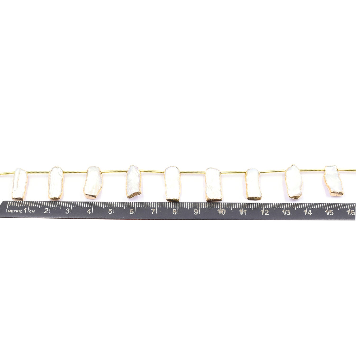 Biwa Pearl 18X7 MM Rectangle Shape Side Drilled Gold Electroplated Strand