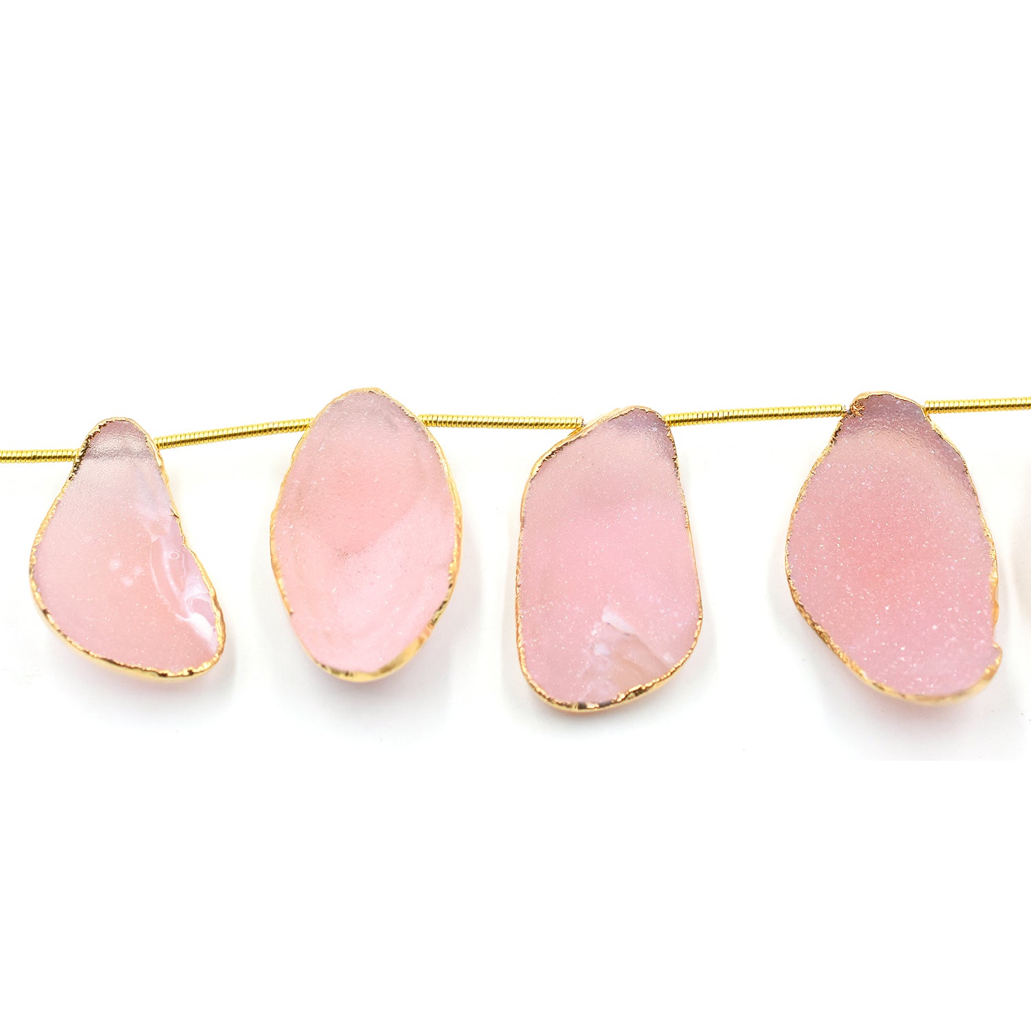 Pink Druzy Uneven Shape 26x18 MM Side Drilled Gold Electroplated Strand