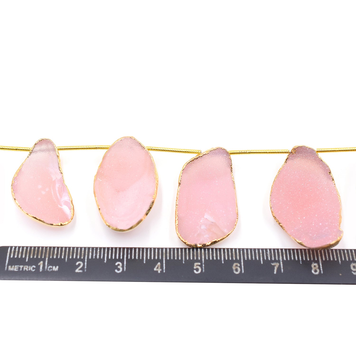 Pink Druzy Uneven Shape 26x18 MM Side Drilled Gold Electroplated Strand