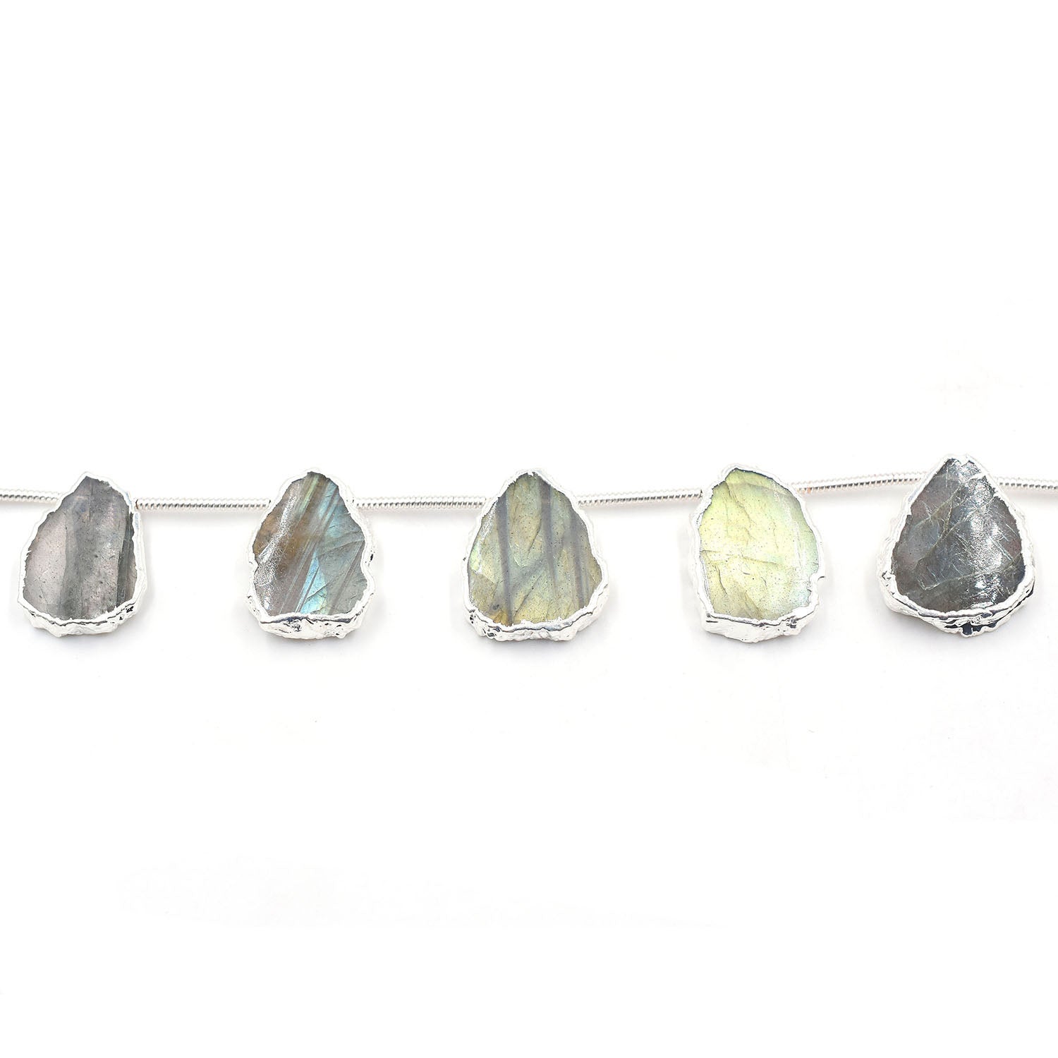 Labradorite 15X11 MM Uneven Shape Side Drilled Rhodium Electroplated Strand