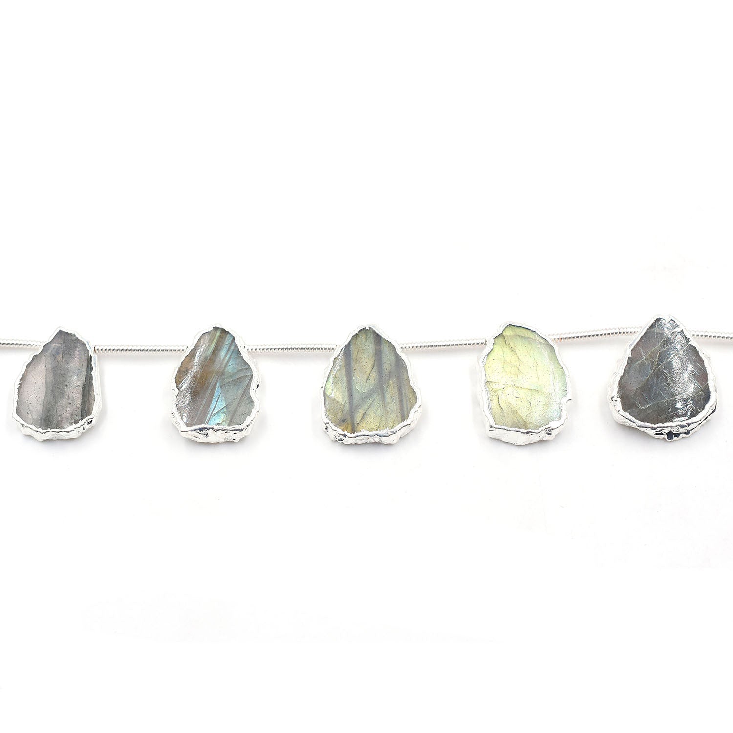 Labradorite Uneven Shape 15x11 MM Side Drilled Silver Electroplated Strand
