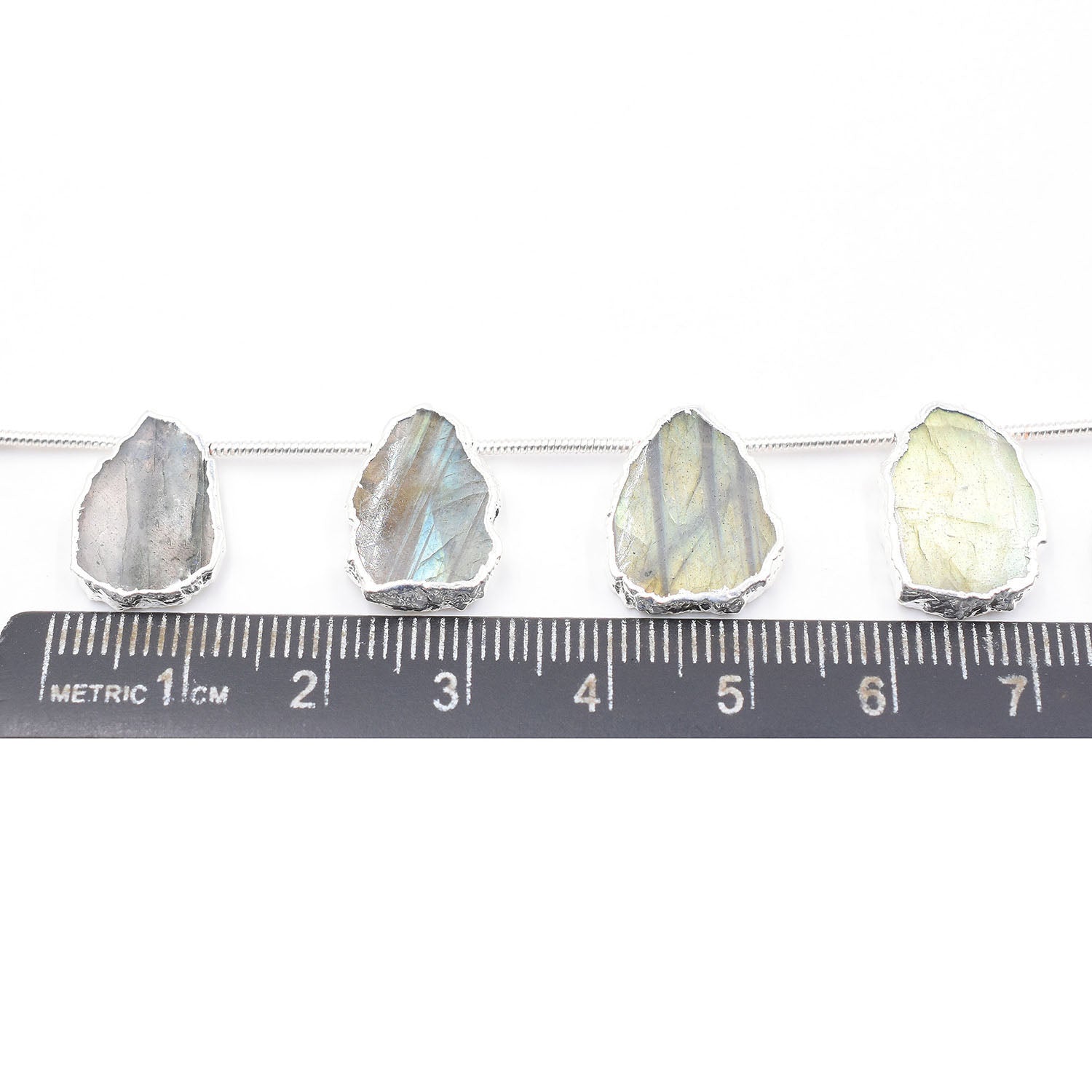 Labradorite 15X11 MM Uneven Shape Side Drilled Rhodium Electroplated Strand