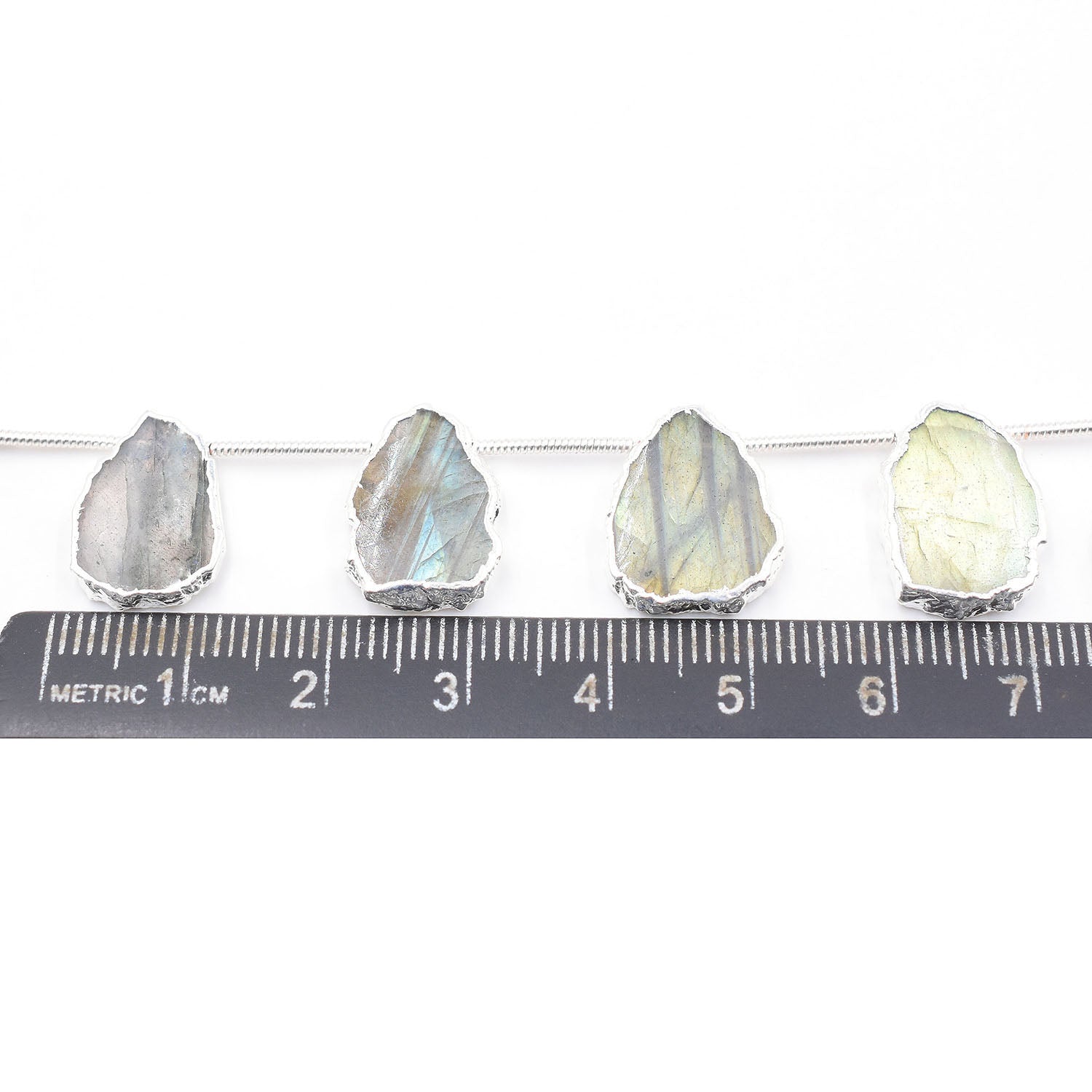 Labradorite Uneven Shape 15x11 MM Side Drilled Silver Electroplated Strand