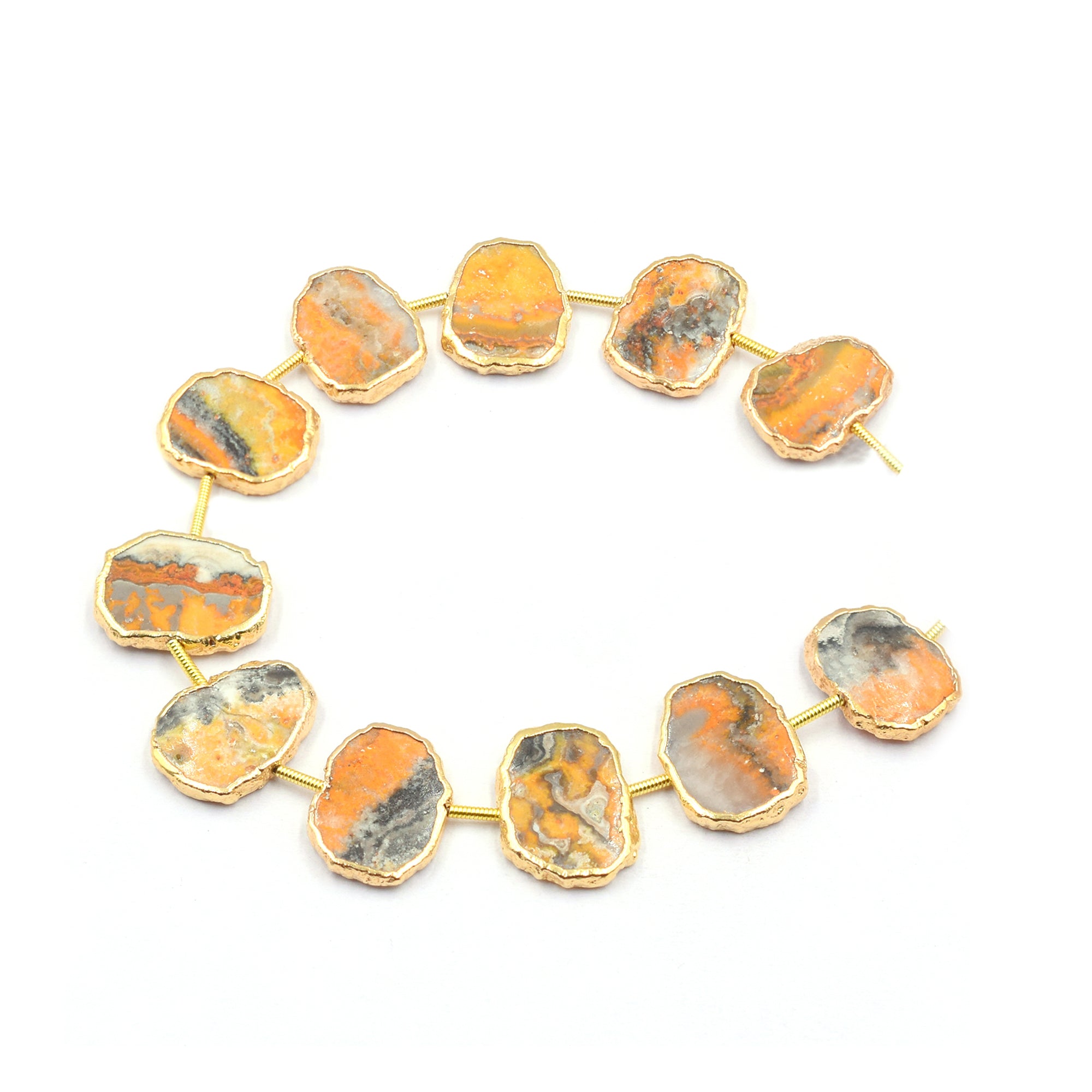 Bumble Bee Jasper 16X12 MM Uneven Shape Coin Drilled Gold Electroplated Strand