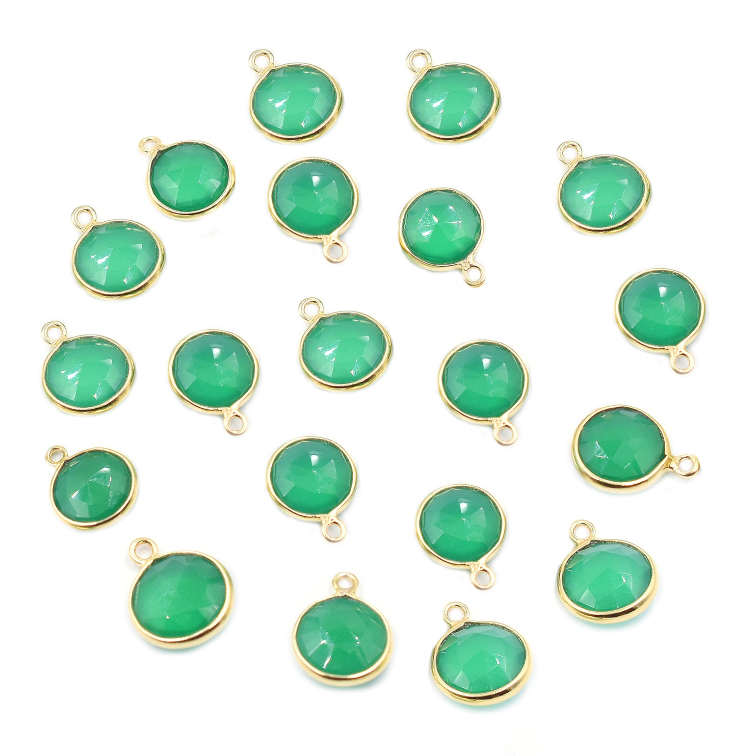 Green Onyx 8 MM Round Shape Silver Bezel Vermeil Pendant (Set Of 2 Pcs) - Jaipur Gem Factory