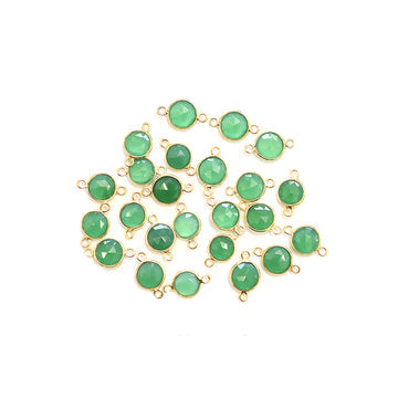 Green Onyx 8 MM Round Shape Silver Bezel Vermeil Connector (Set Of 2 Pcs)