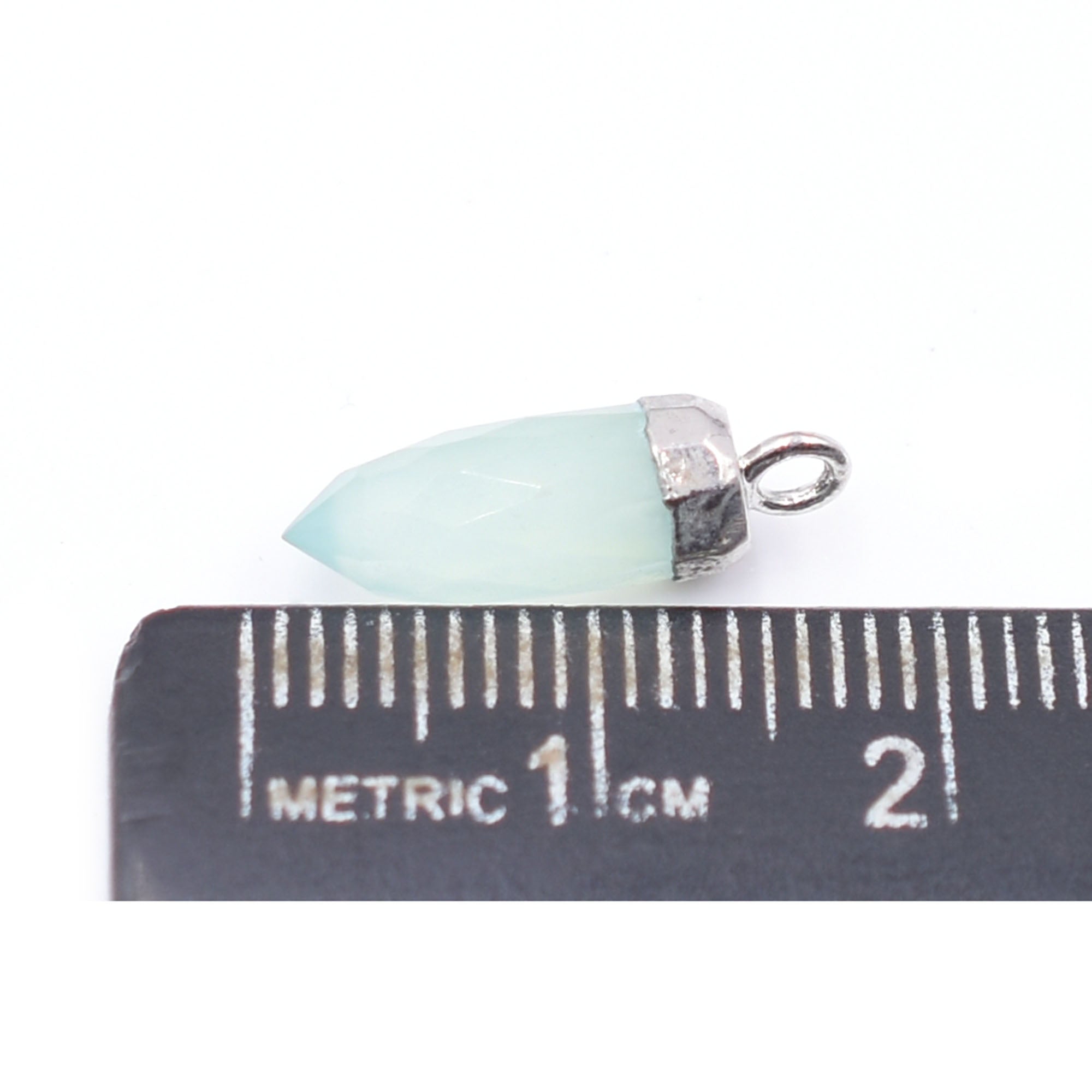 Aqua Chalcedony 13X5 MM Bullet Shape Rhodium Electroplated Pendant (Set Of 2 Pcs)