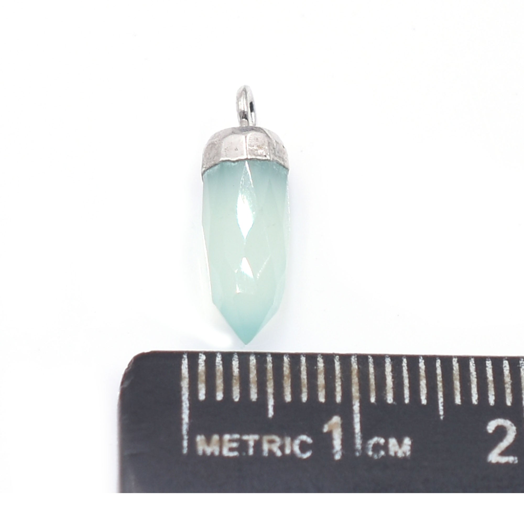 Aqua Chalcedony 13X5 MM Bullet Shape Rhodium Electroplated Pendant (Set Of 2 Pcs)