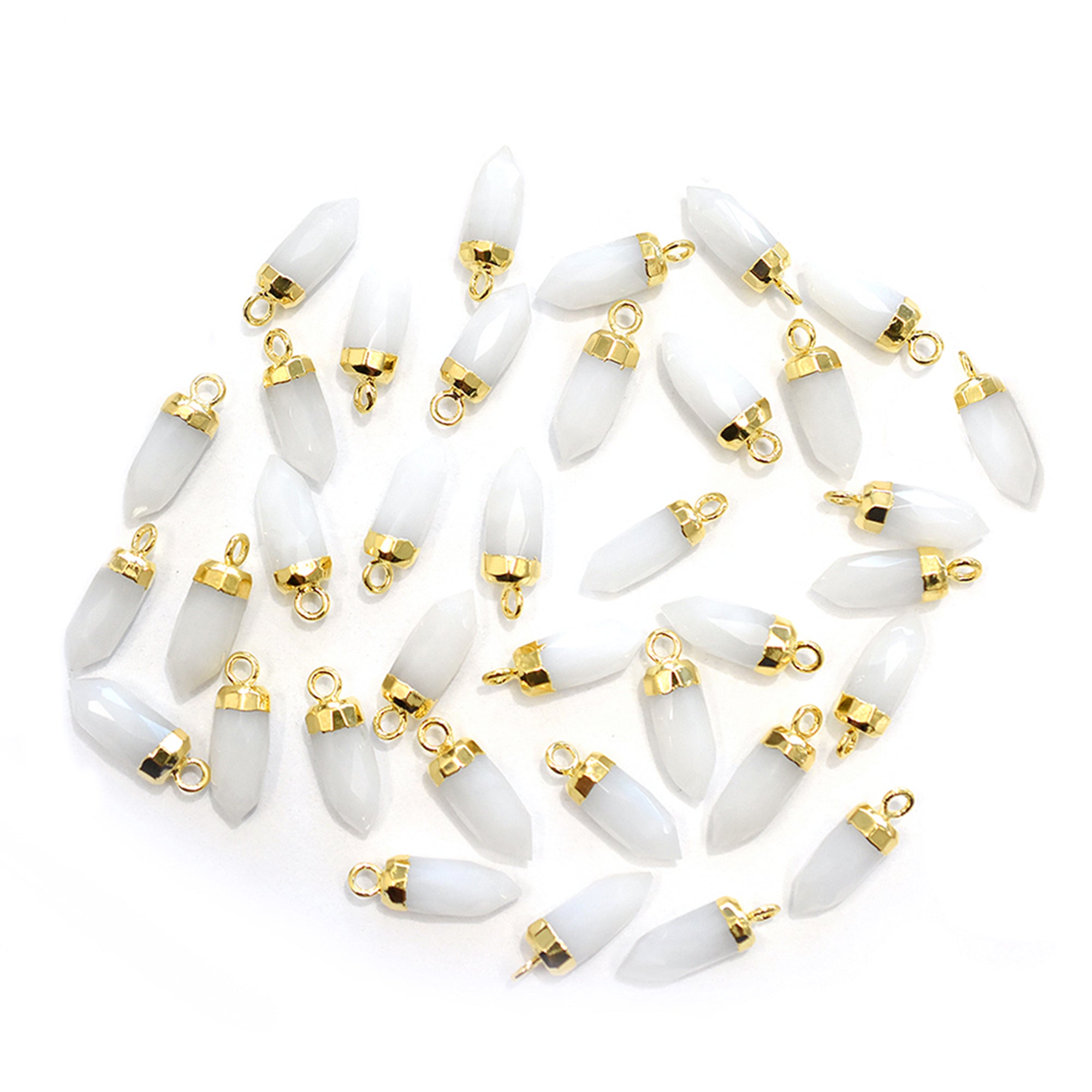 White Agate 13X5 MM Bullet Shape Gold Electroplated Pendant (Set Of 2 Pcs)