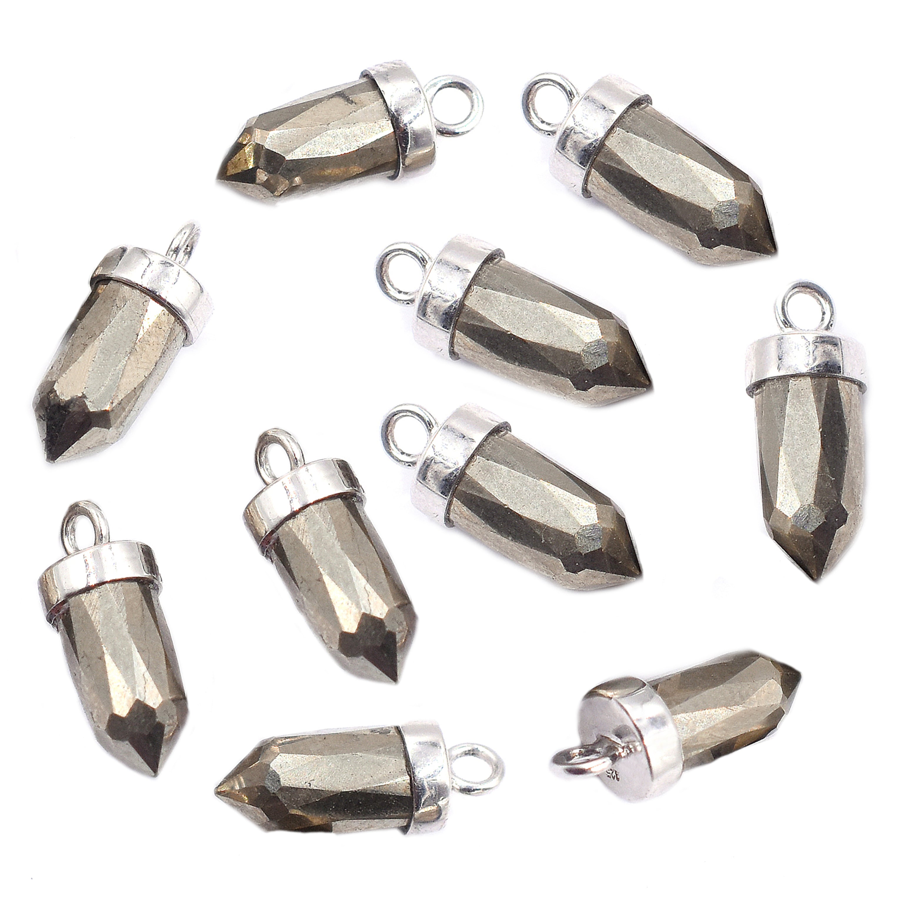 Pyrite 13X5 MM Bullet Shape Silver Bezel Rhodium Plated Pendant