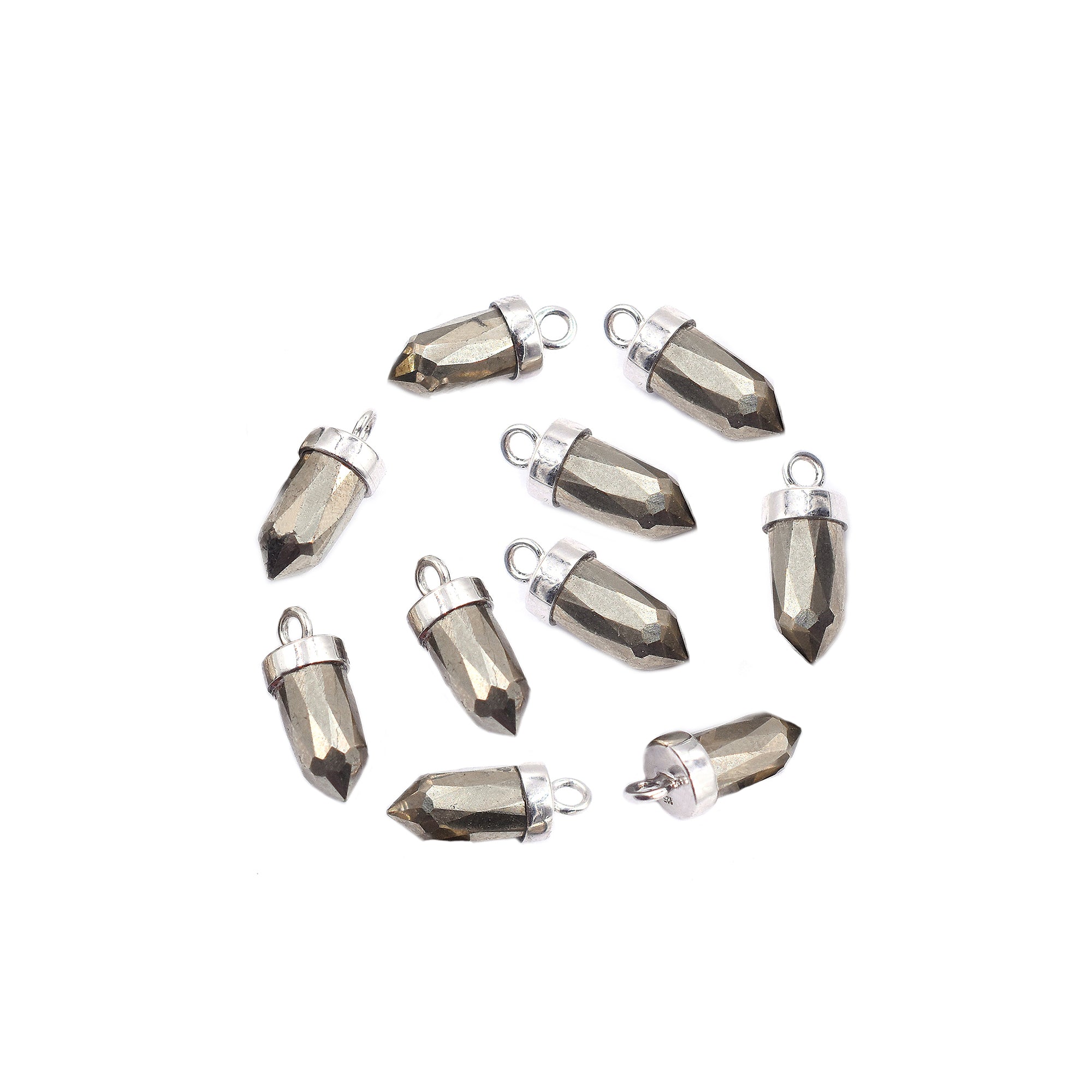 Pyrite 13X5 MM Bullet Shape Silver Bezel Rhodium Plated Pendant