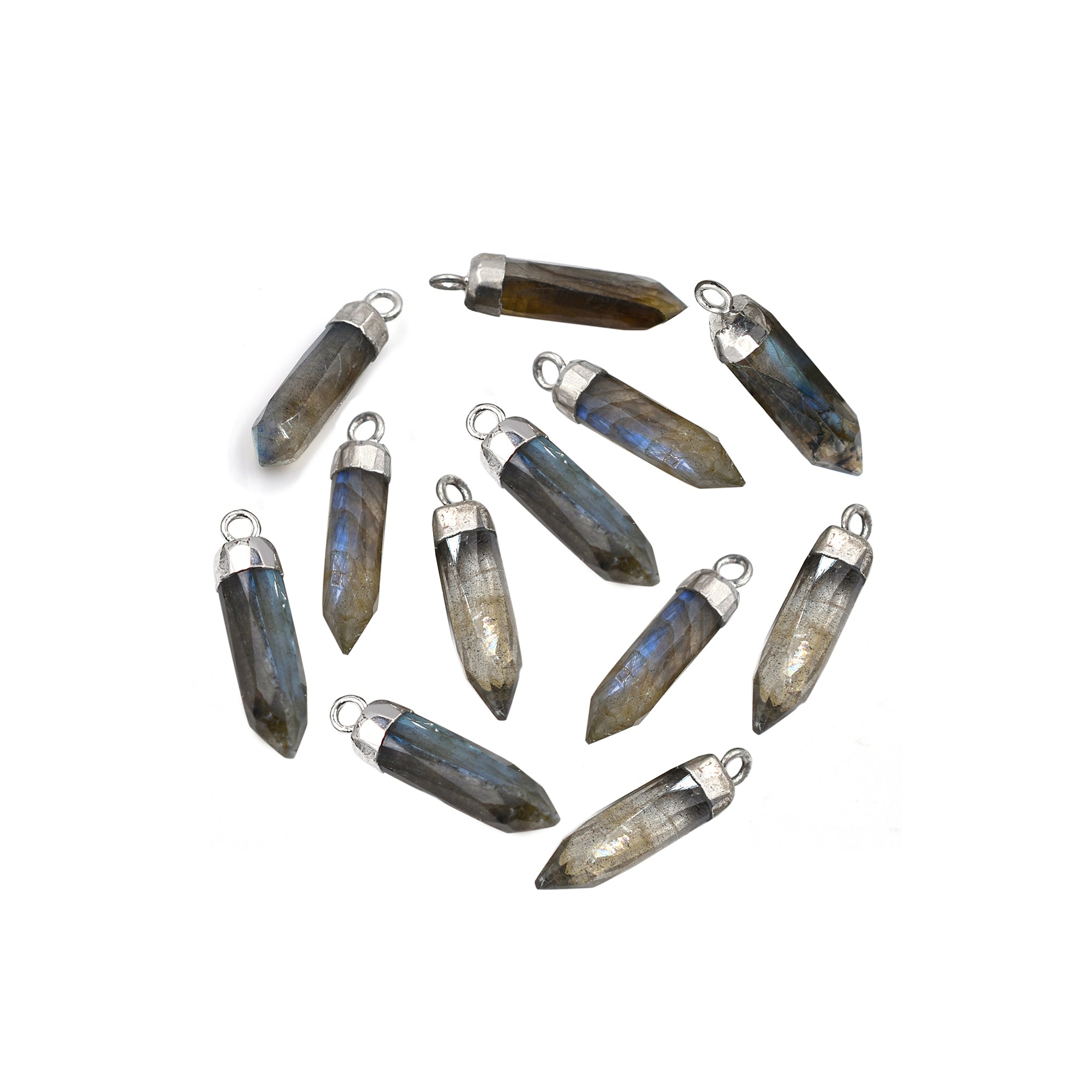 Labradorite 19X5 MM Bullet Shape Rhodium Electroplated Pendant
