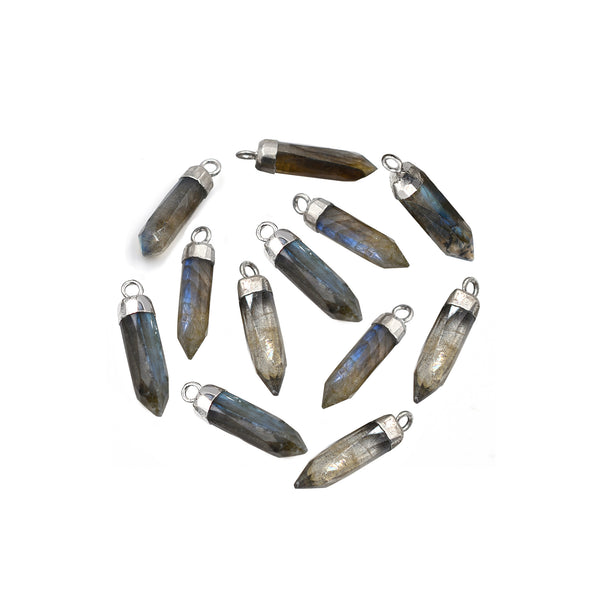 Labradorite 19X5 MM Bullet Shape Rhodium Electroplated Pendant