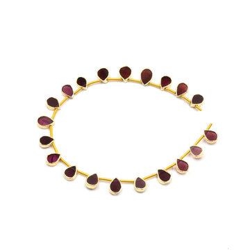 Garnet 6X5 MM Pear Shape Gold Electroplated Side Drilled Strand