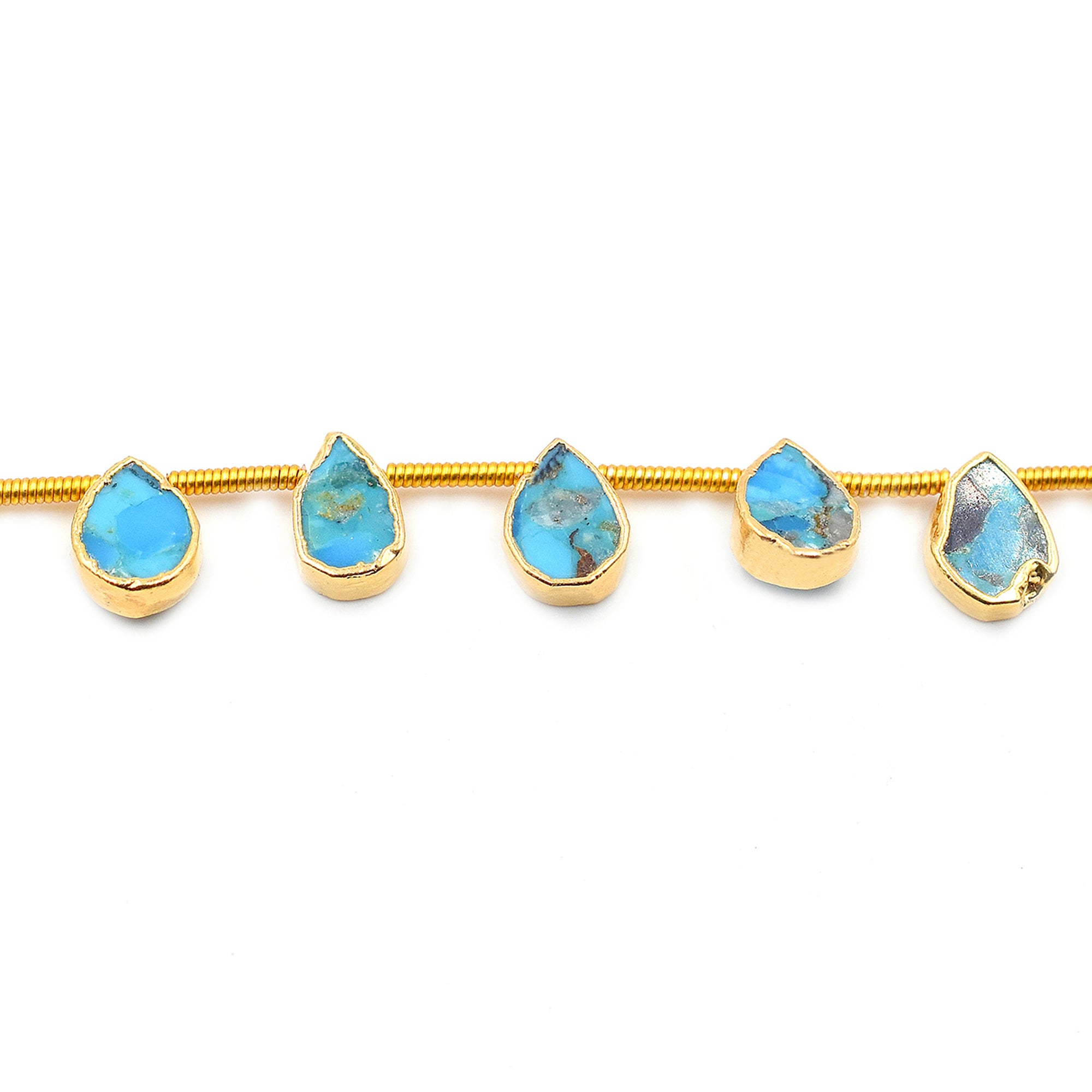 Kingman Block Turquoise 6X5 MM Pear Shape Side Drilled Gold Electroplated Strand