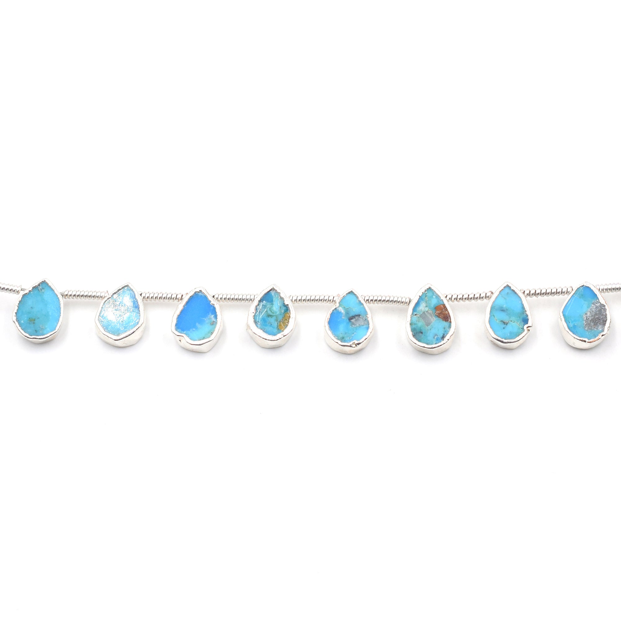 Kingman Block Turquoise 6X5 MM Pear Shape Side Drilled Rhodium Electroplated Strand