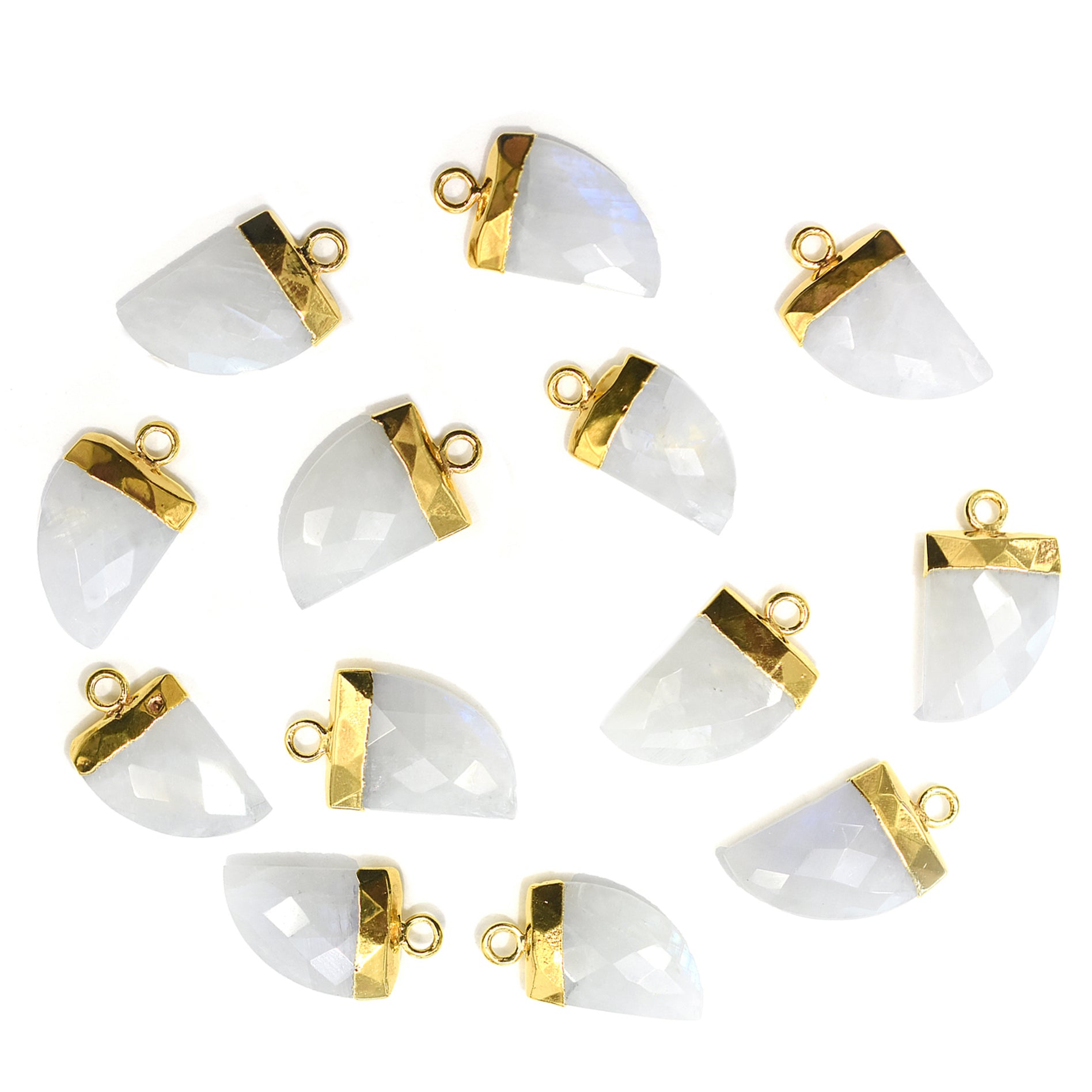 Rainbow Moonstone 14X10 MM Horn Shape Gold Electroplated Pendant
