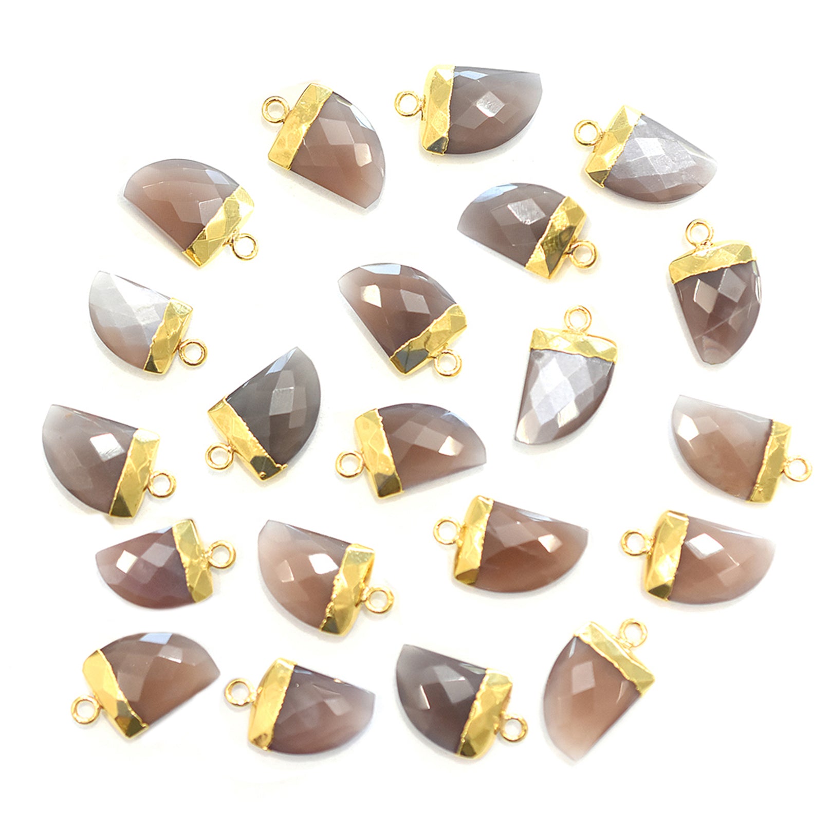 Brown Chocolate Moonstone 14X10 MM Horn Shape Gold Electroplated Pendant