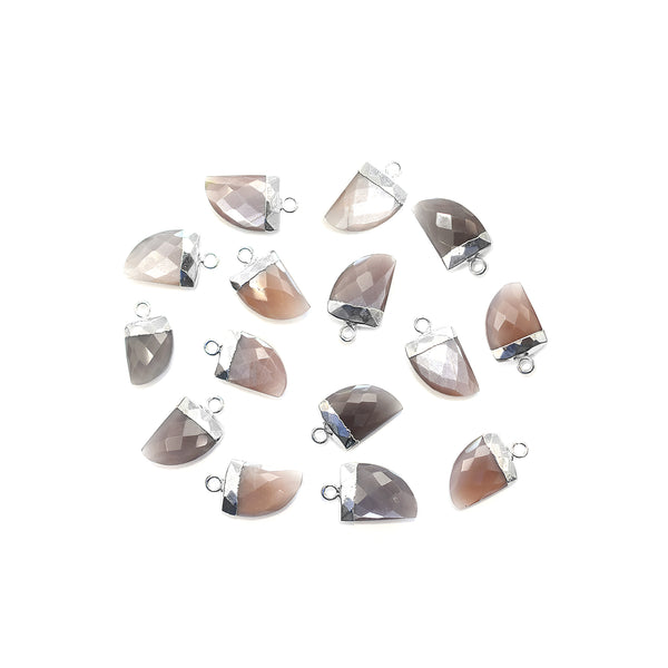 Brown Chocolate Moonstone 14X10 MM Horn Shape Rhodium Electroplated Pendant