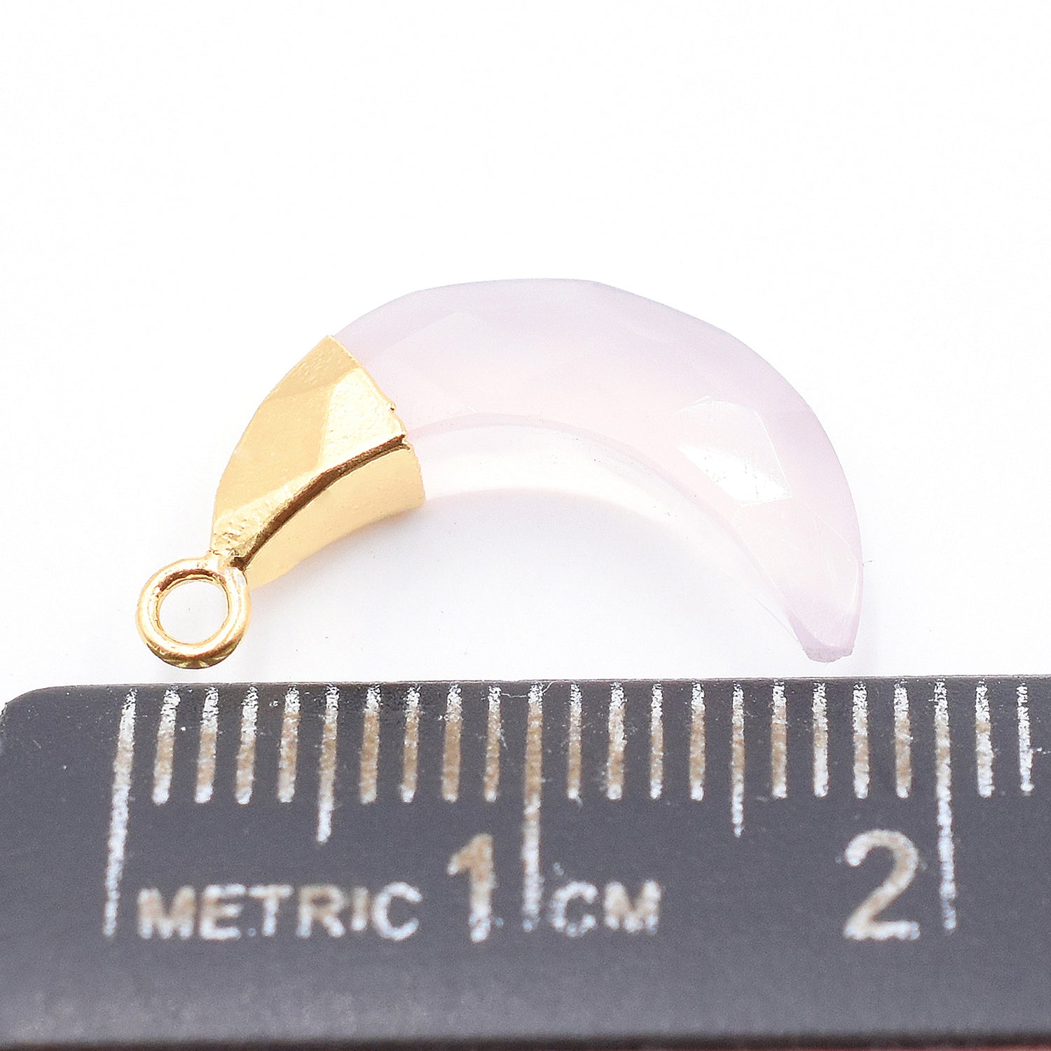 Rose Quartz Moon Shape 12 x 5 MM Gold Electroplated (Set Of 2 Pcs)