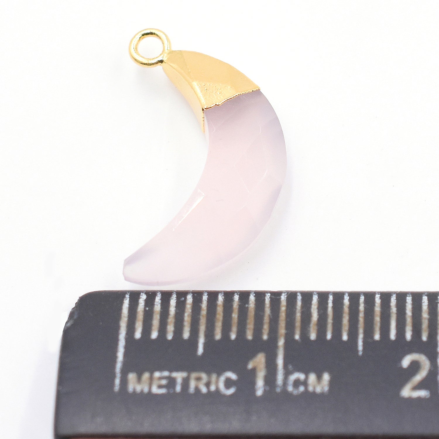 Rose Quartz Moon Shape 12 x 5 MM Gold Electroplated (Set Of 2 Pcs)