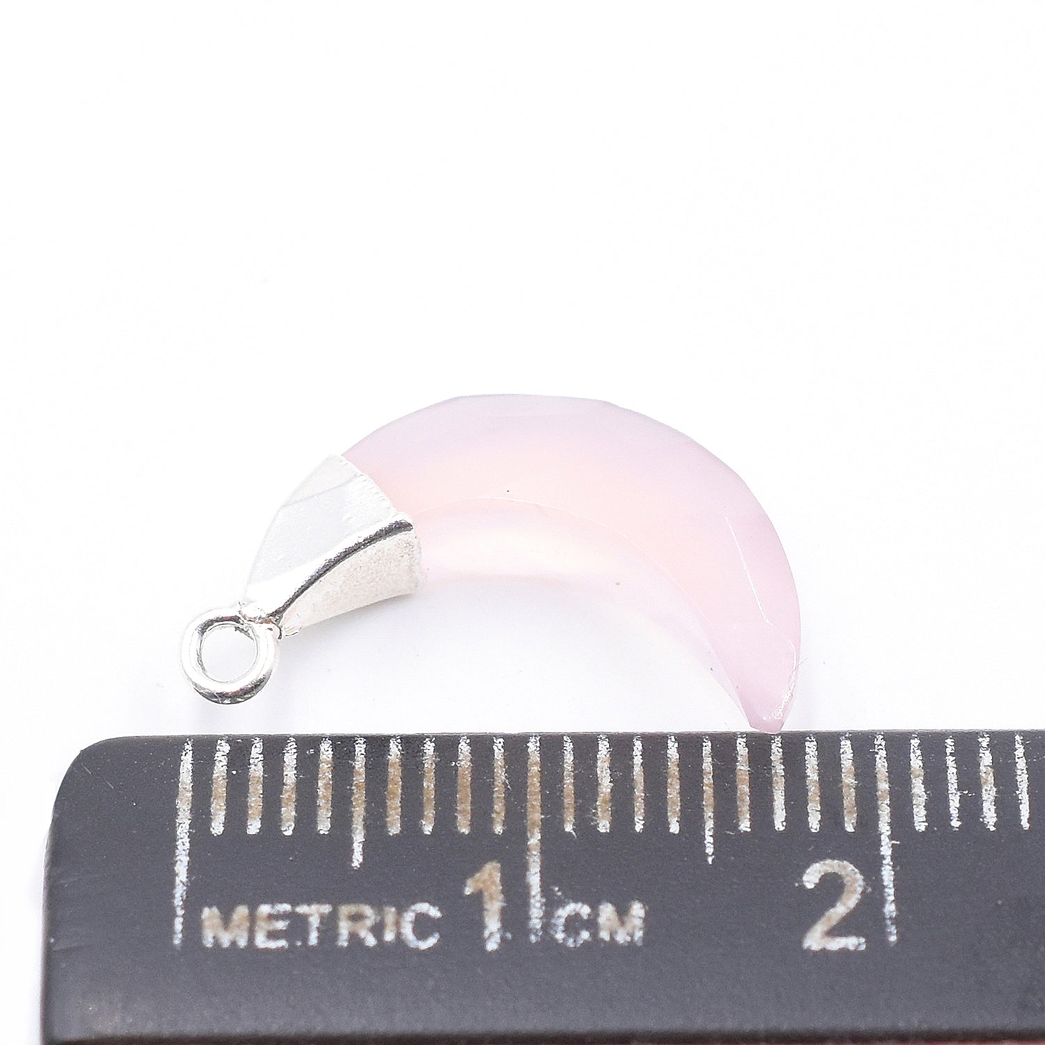 Rose Quartz Moon Shape 12 x 5 MM Silver Electroplated Pendant (Set Of 2 Pcs)