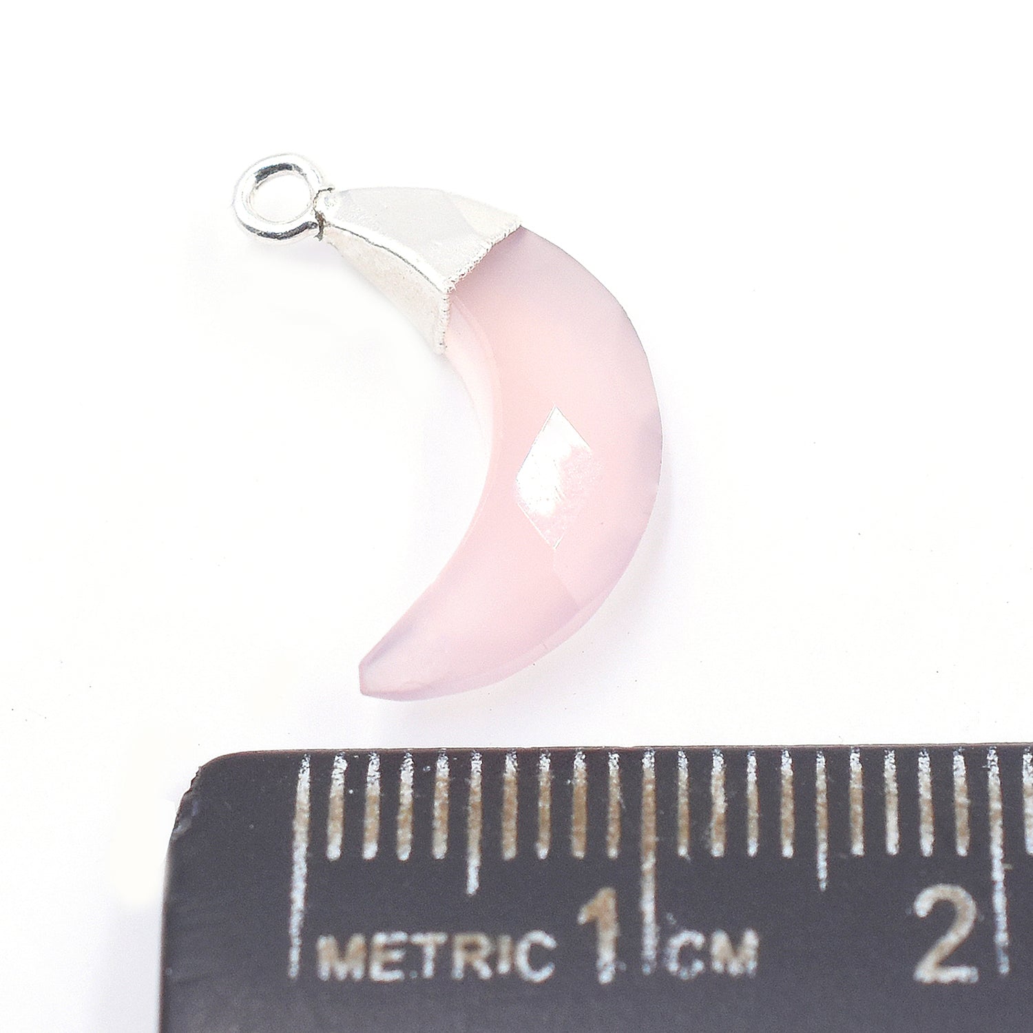 Rose Quartz Moon Shape 12 x 5 MM Silver Electroplated Pendant (Set Of 2 Pcs)