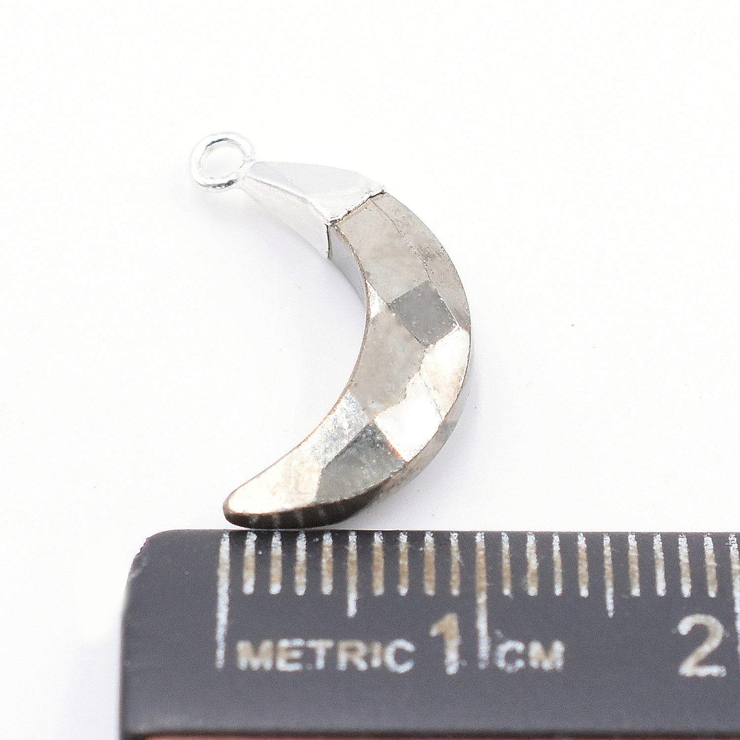 Pyrite 12X5 MM Moon Shape Rhodium Electroplated Pendant (Set Of 2 Pcs)