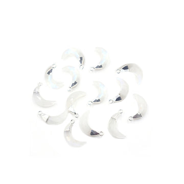 Rainbow Moonstone Moon Shape 12 x 5 MM Silver Electroplated Pendant (Set Of 2 Pcs)
