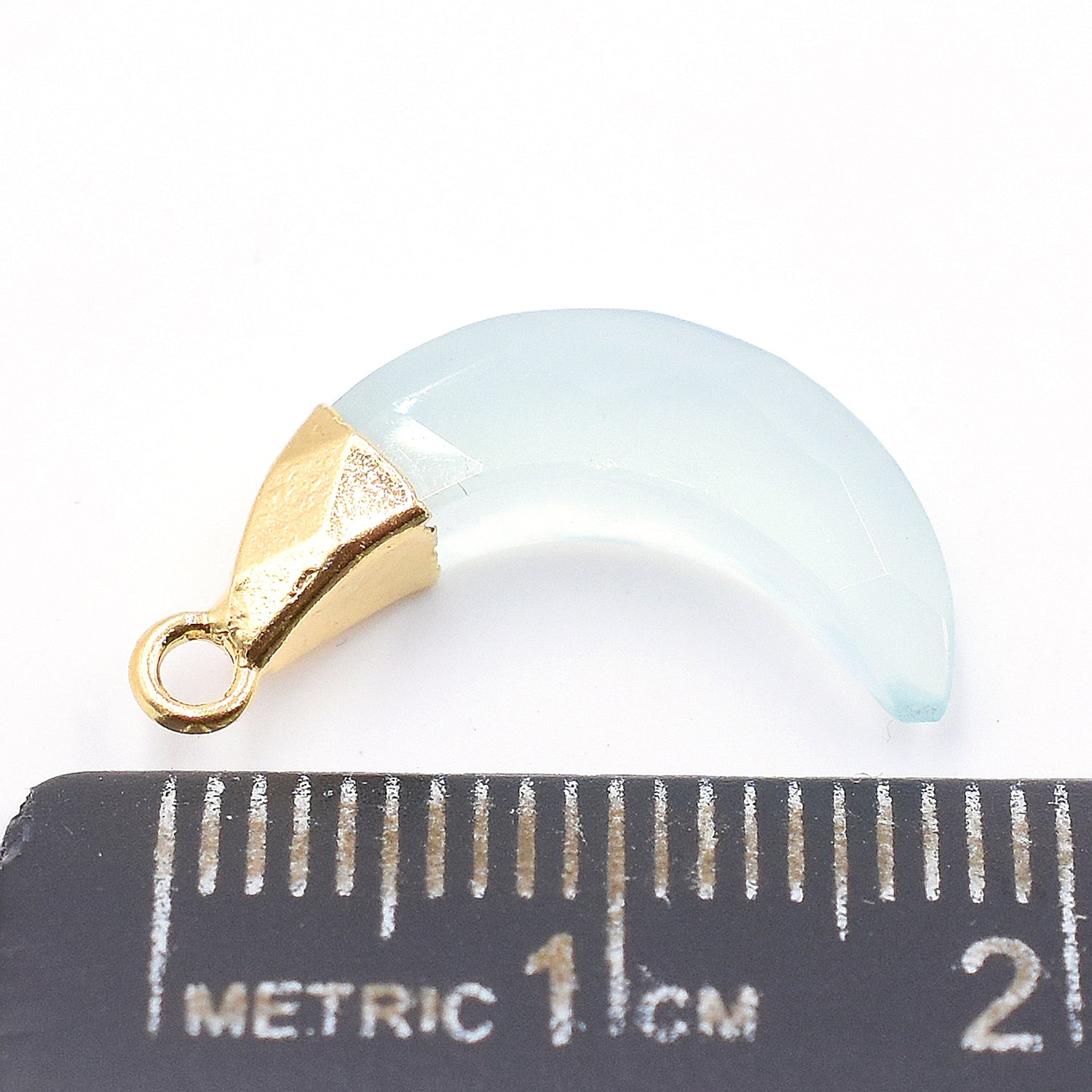 Aqua Chalcedony 12X5 MM Moon Shape Gold Electroplated Pendant (Set Of 2 Pcs)