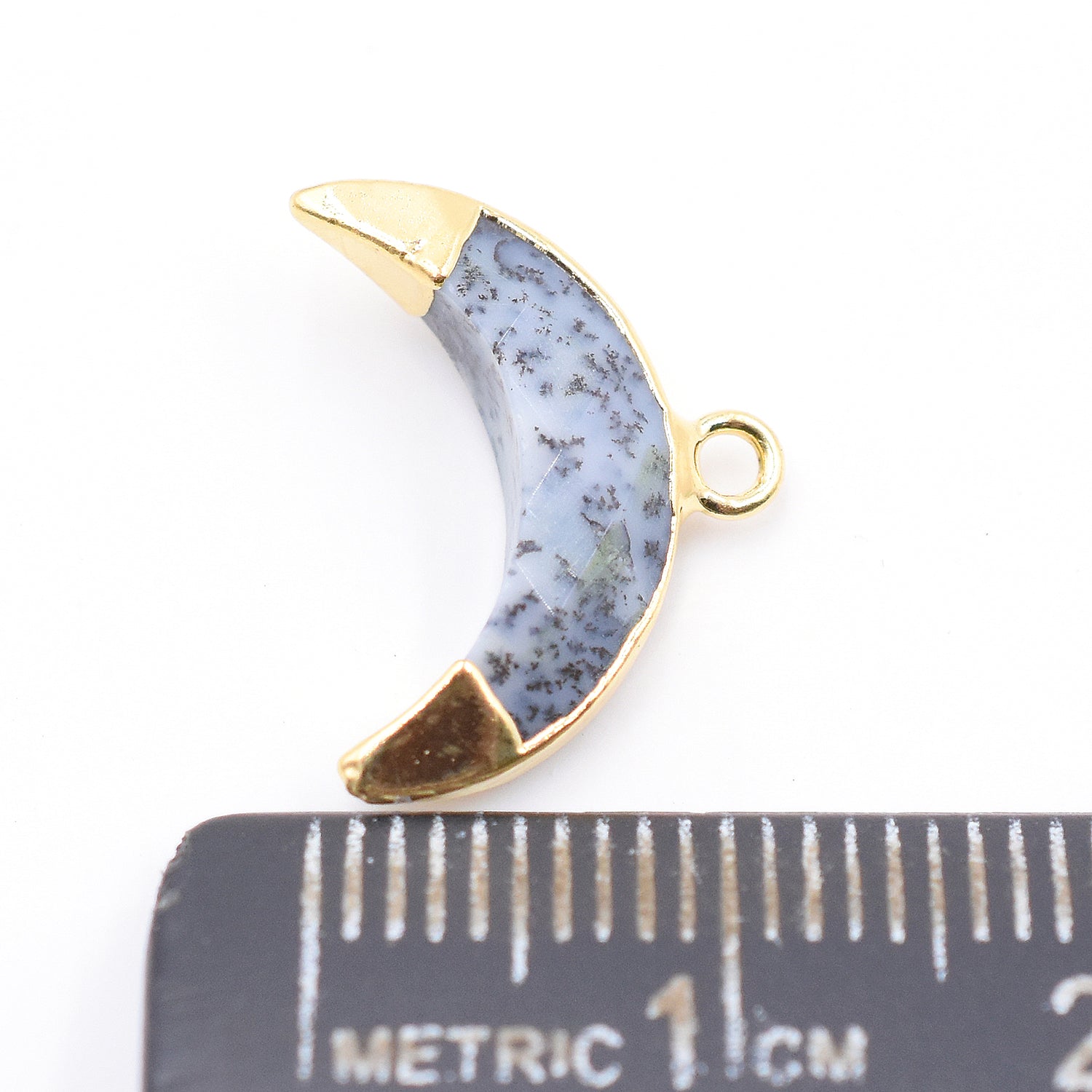 Dendritic Opal 12X5 MM Moon Shape Gold Electroplated Pendant (Set Of 2 Pcs)