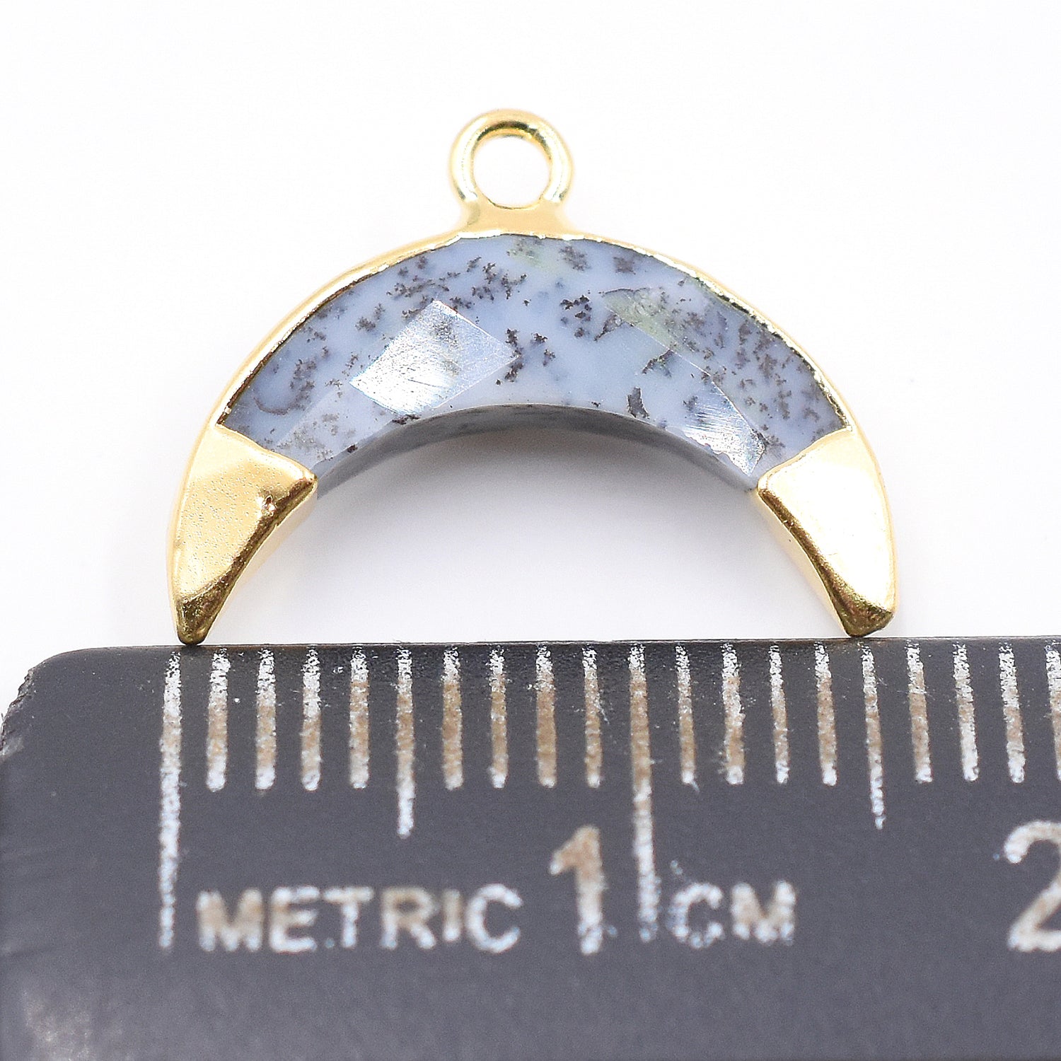 Dendritic Opal 12X5 MM Moon Shape Gold Electroplated Pendant (Set Of 2 Pcs)