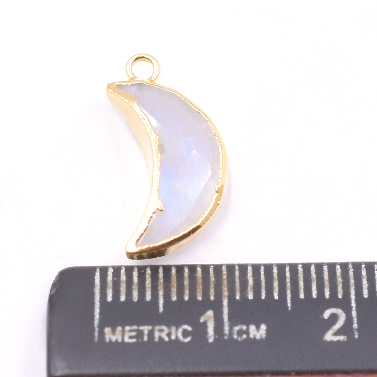 Rainbow Moonstone 12X5 MM Moon Shape Gold Electroplated Pendant (Set Of 2 Pcs)