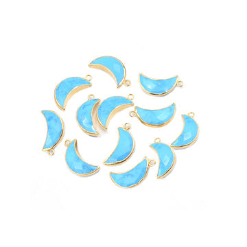 Howlite 12X5 MM Moon Shape Gold Electroplated Pendant (Set Of 2 Pcs)