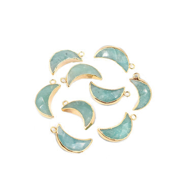 Amazonite 12X5 MM Moon Shape Gold Electroplated Pendant (Set Of 2 Pcs)