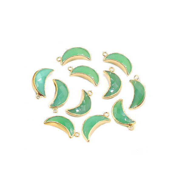 Chrysoprase Chalcedony 12X5 MM Moon Shape Gold Electroplated Pendant (Set Of 2 Pcs)