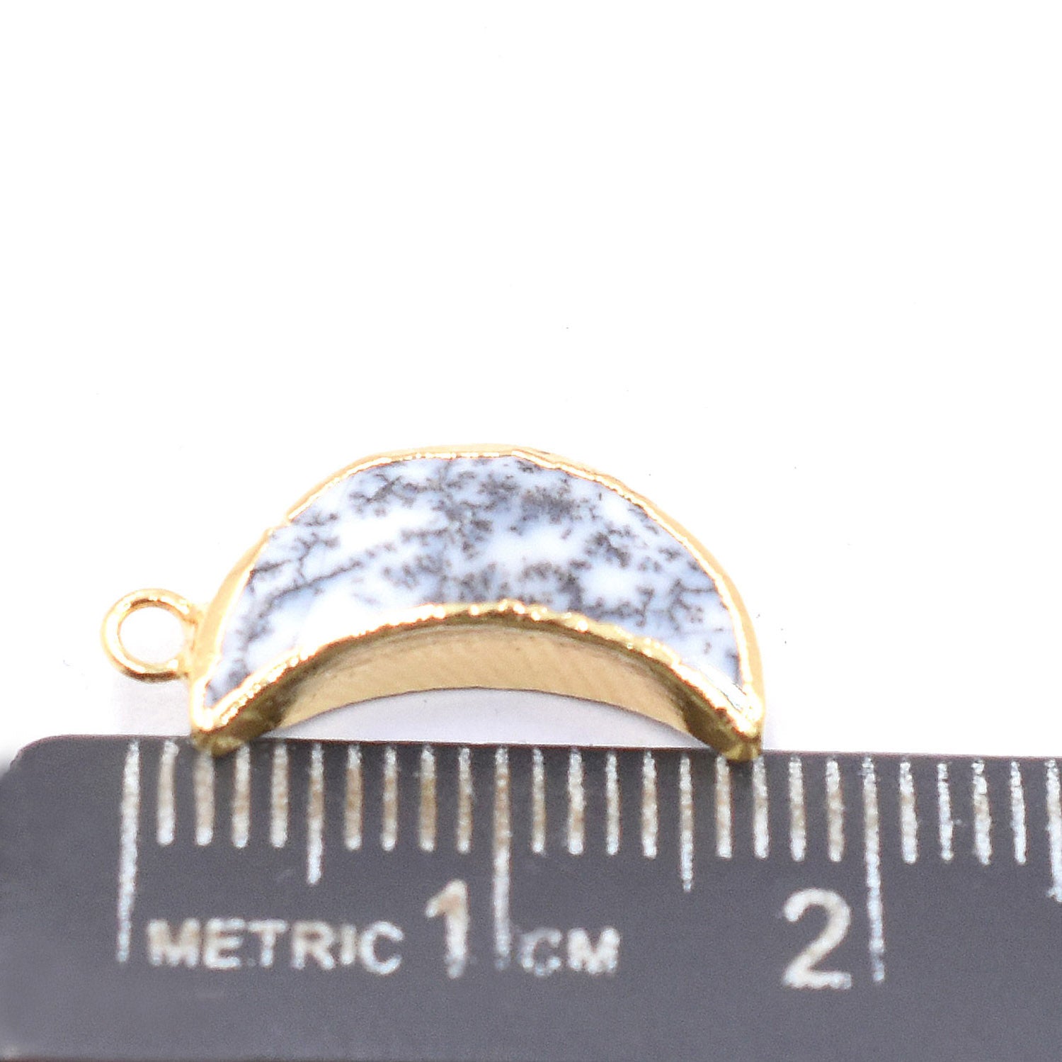 Dendritic Opal 12X5 MM Moon Shape Gold Electroplated Pendant (Set Of 2 Pcs)