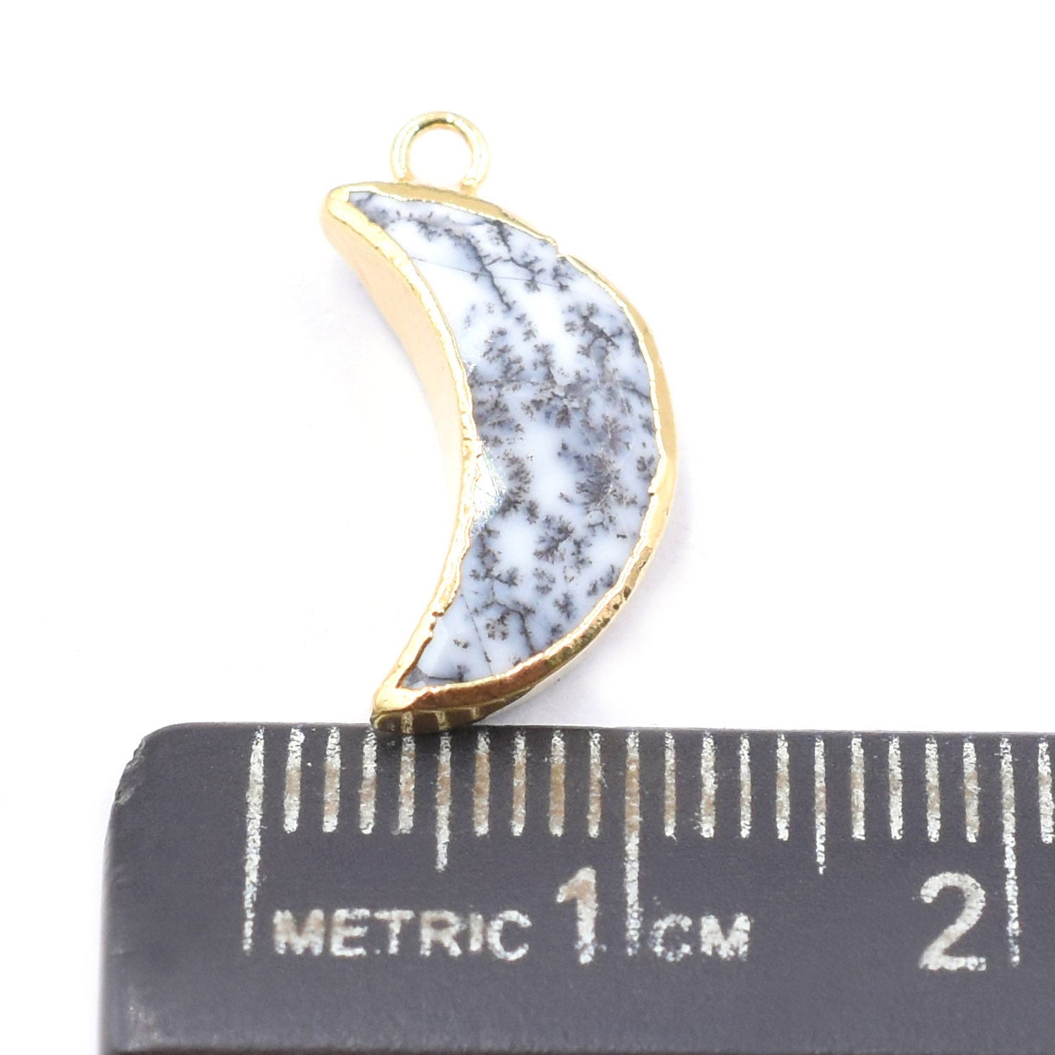 Dendritic Opal 12X5 MM Moon Shape Gold Electroplated Pendant (Set Of 2 Pcs)