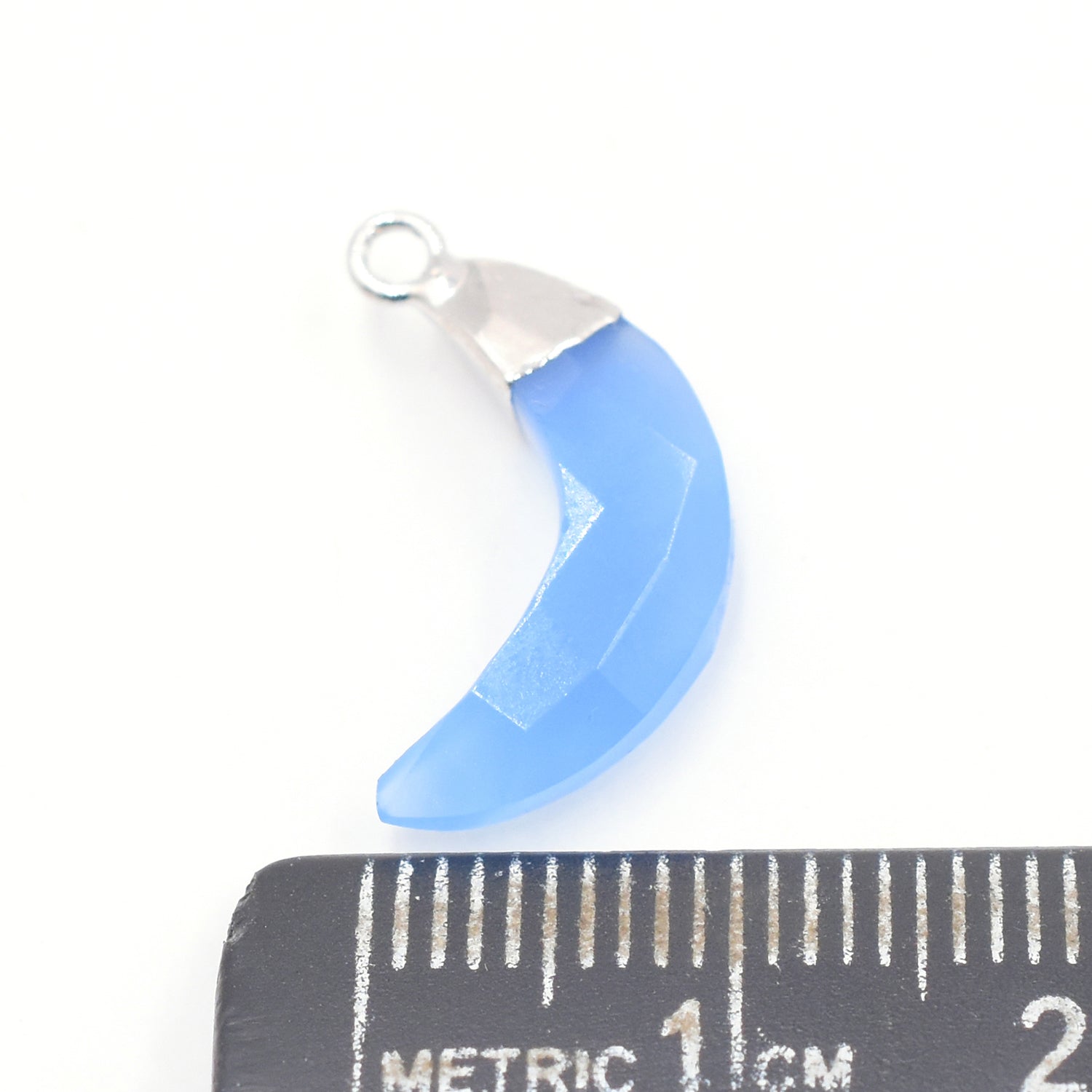 Blue Chalcedony 12X5 MM Moon Shape Rhodium Electroplated Pendant (Set Of 2 Pcs)