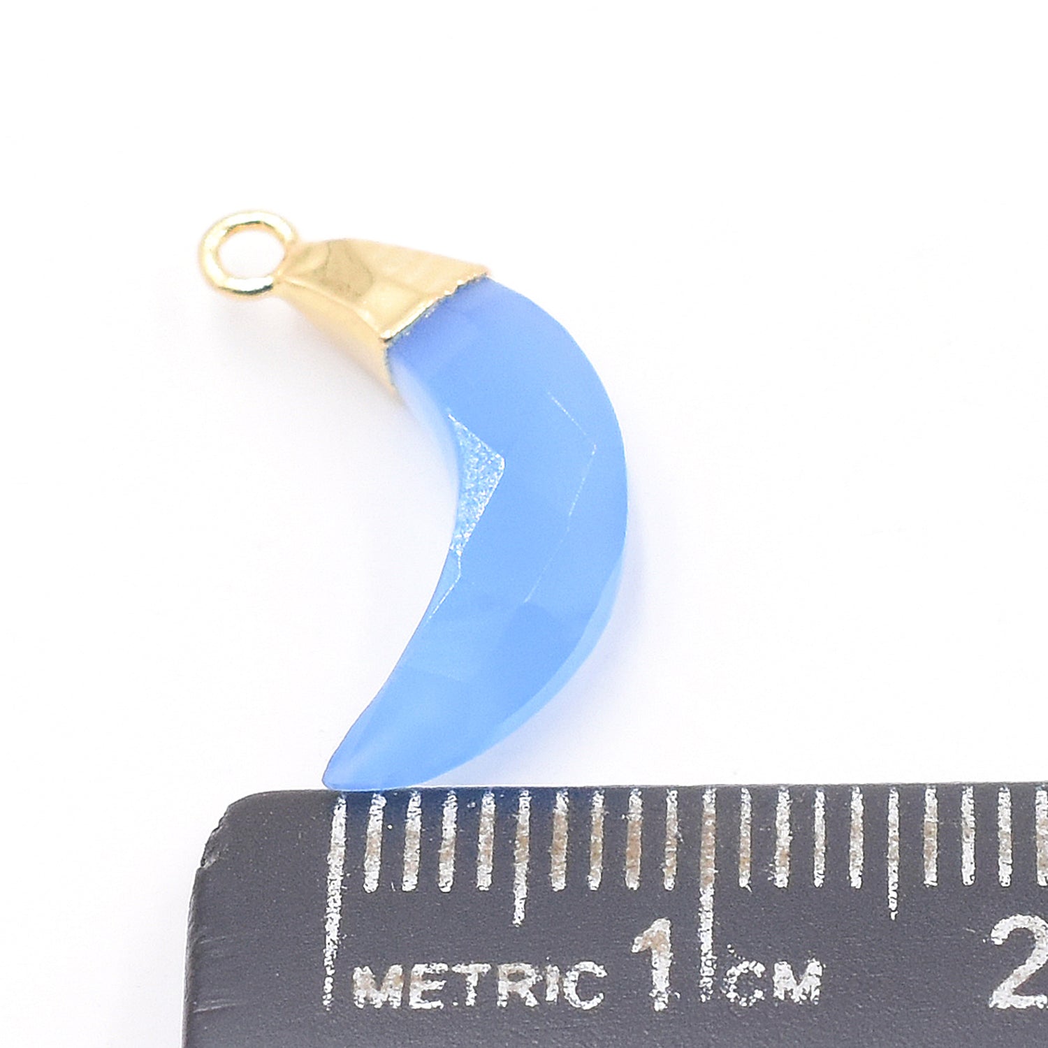 Blue Chalcedony 12X5 MM Moon Shape Gold Electroplated Pendant (Set Of 2 Pcs)