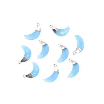 Blue Chalcedony 12X5 MM Moon Shape Rhodium Electroplated Pendant (Set Of 2 Pcs)