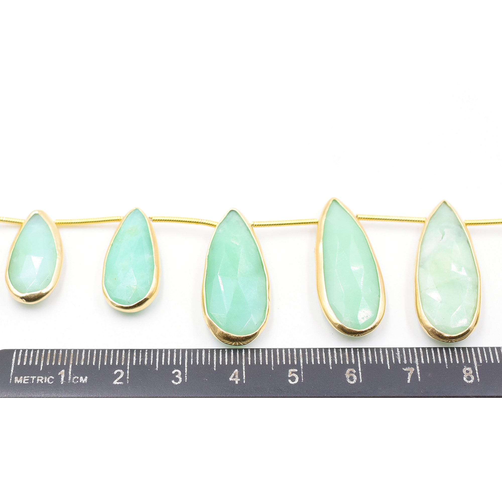 Natural Chrysoprase 28X12 MM Pear Shape Silver Bezel Vermeil Side Drilled Strand