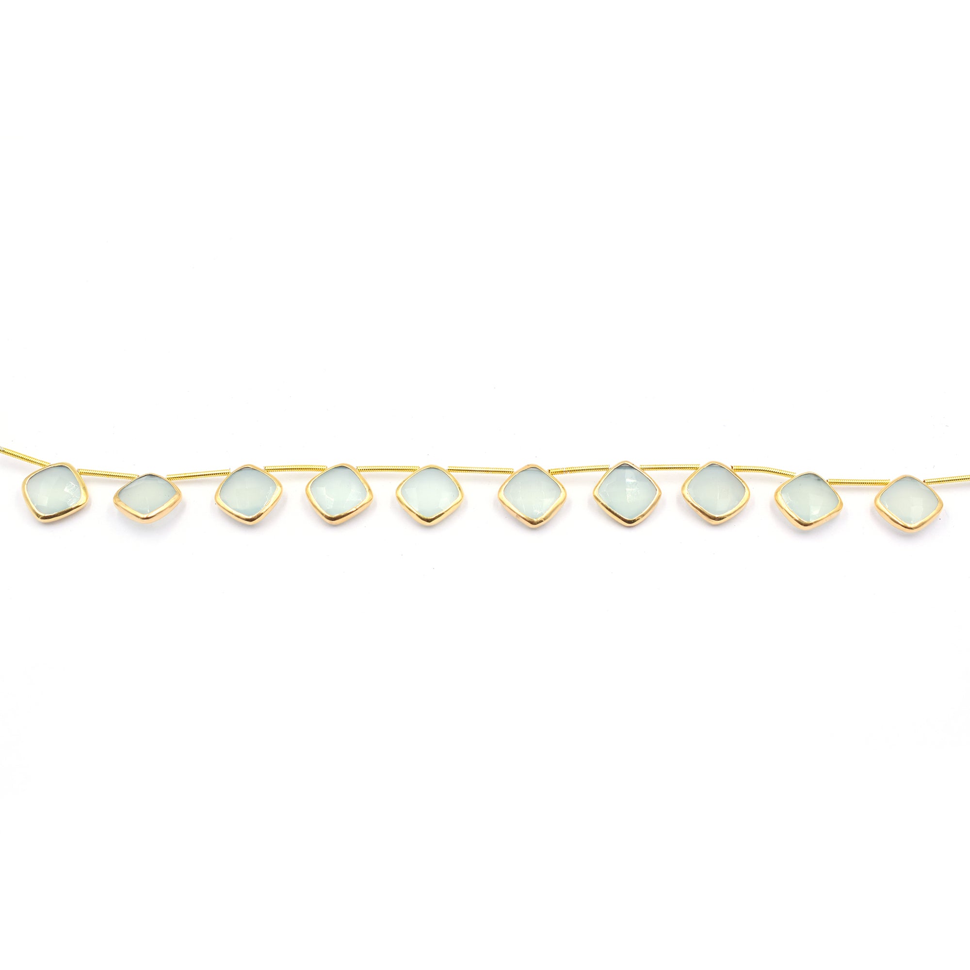 Cushion shaped aqua chalcedony beads