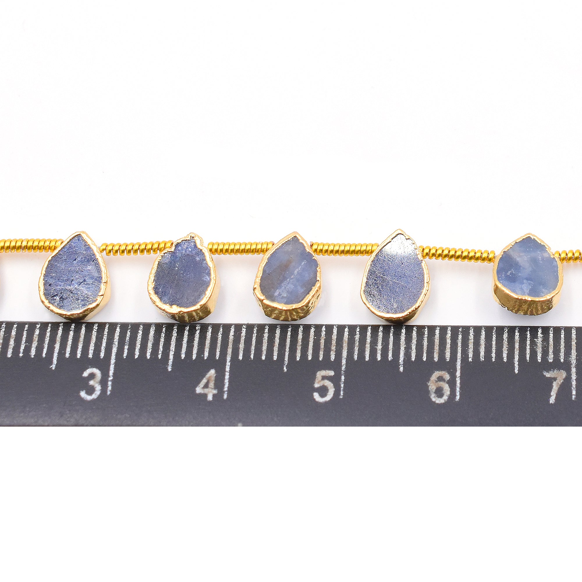 Blue Sapphire 6X5 MM Pear Shape Side Drilled Gold Electroplated Strand
