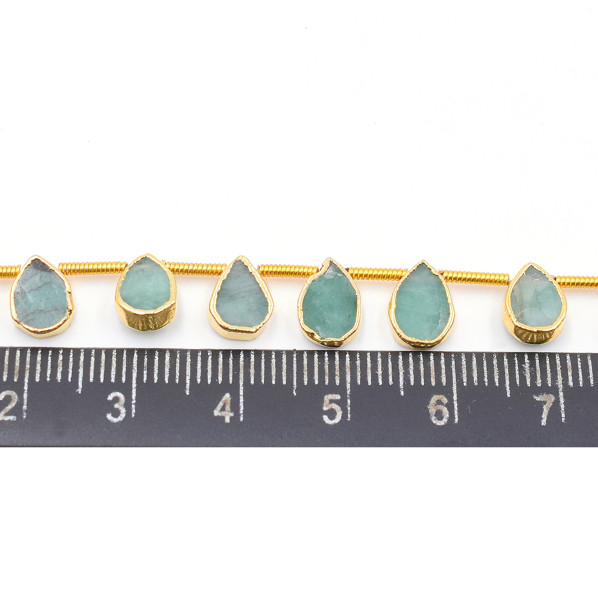 Raw Emerald 6X5 MM Pear Shape Side Drilled Gold Electroplated Strand