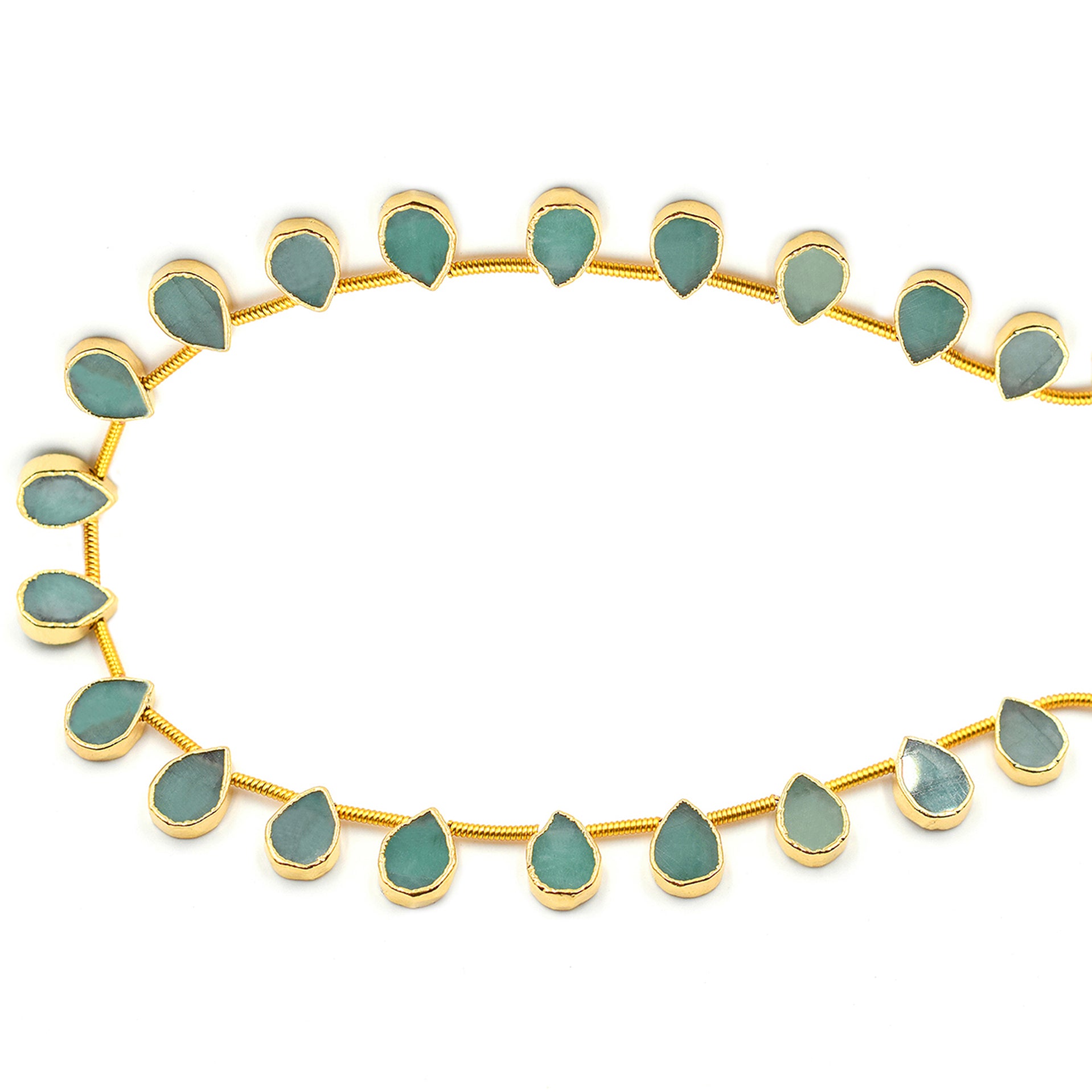 Raw Emerald 6X5 MM Pear Shape Side Drilled Gold Electroplated Strand