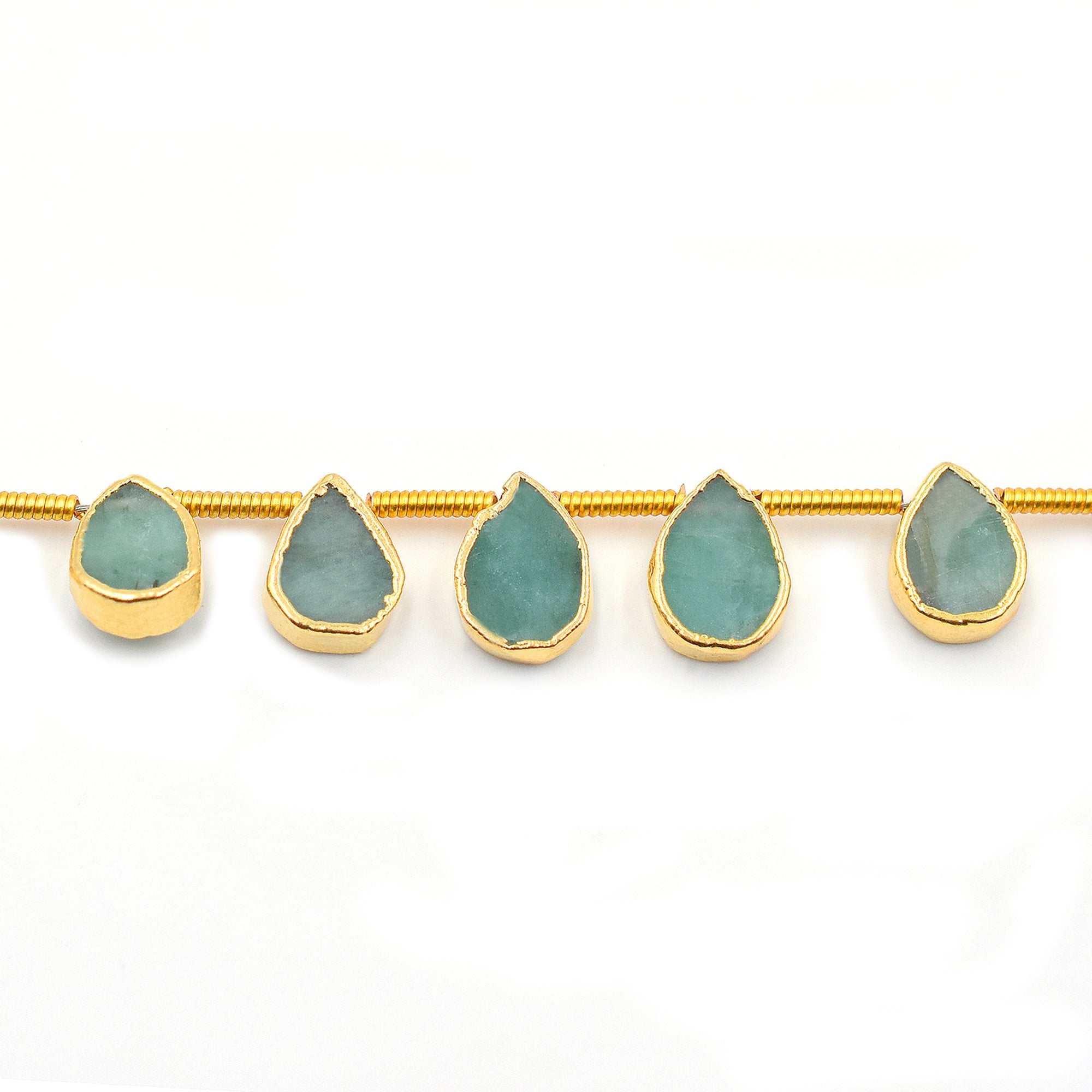 Raw Emerald 6X5 MM Pear Shape Side Drilled Gold Electroplated Strand