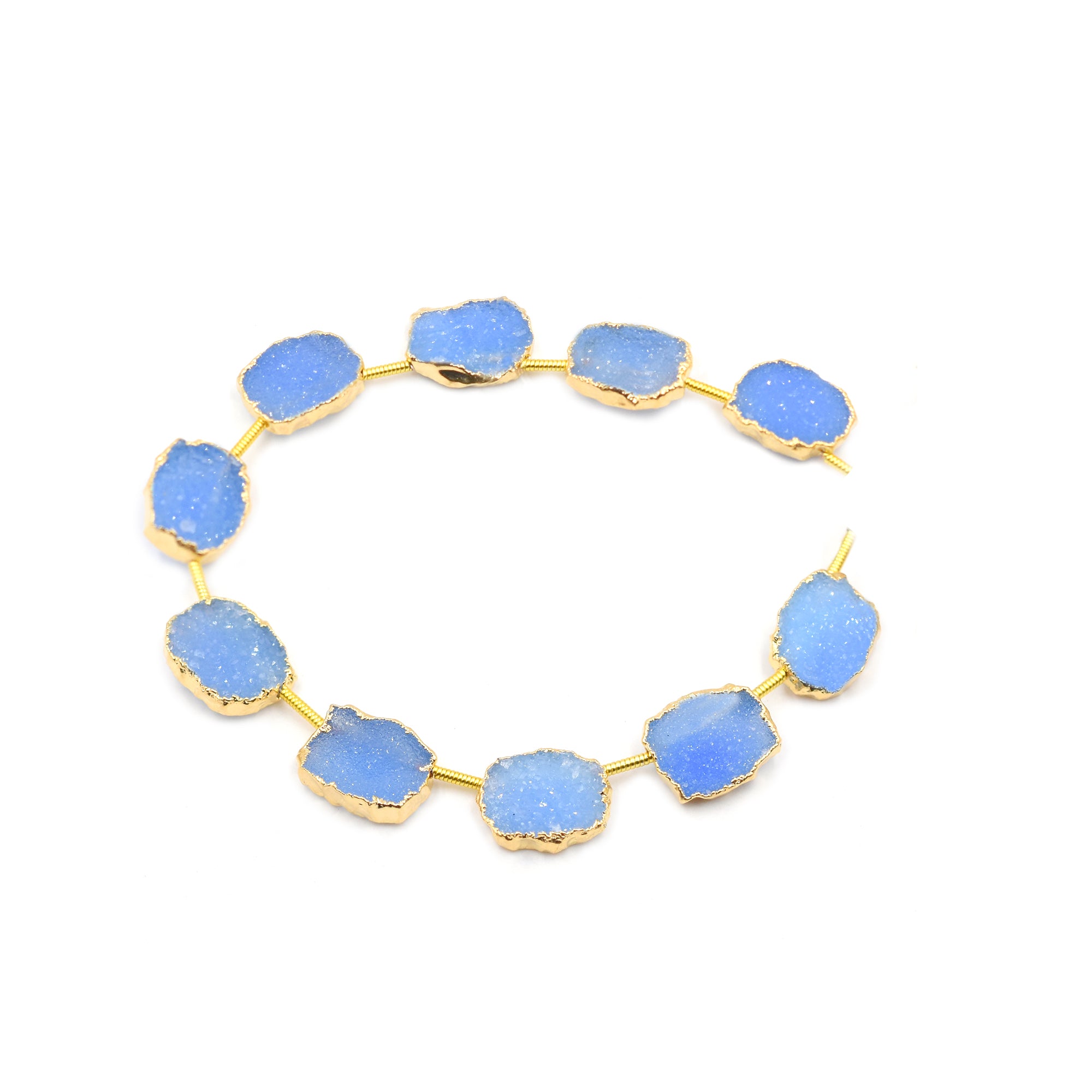 Blue Druzy 12X9 MM Rectangle Shape Side Drilled Gold Electroplated Strand